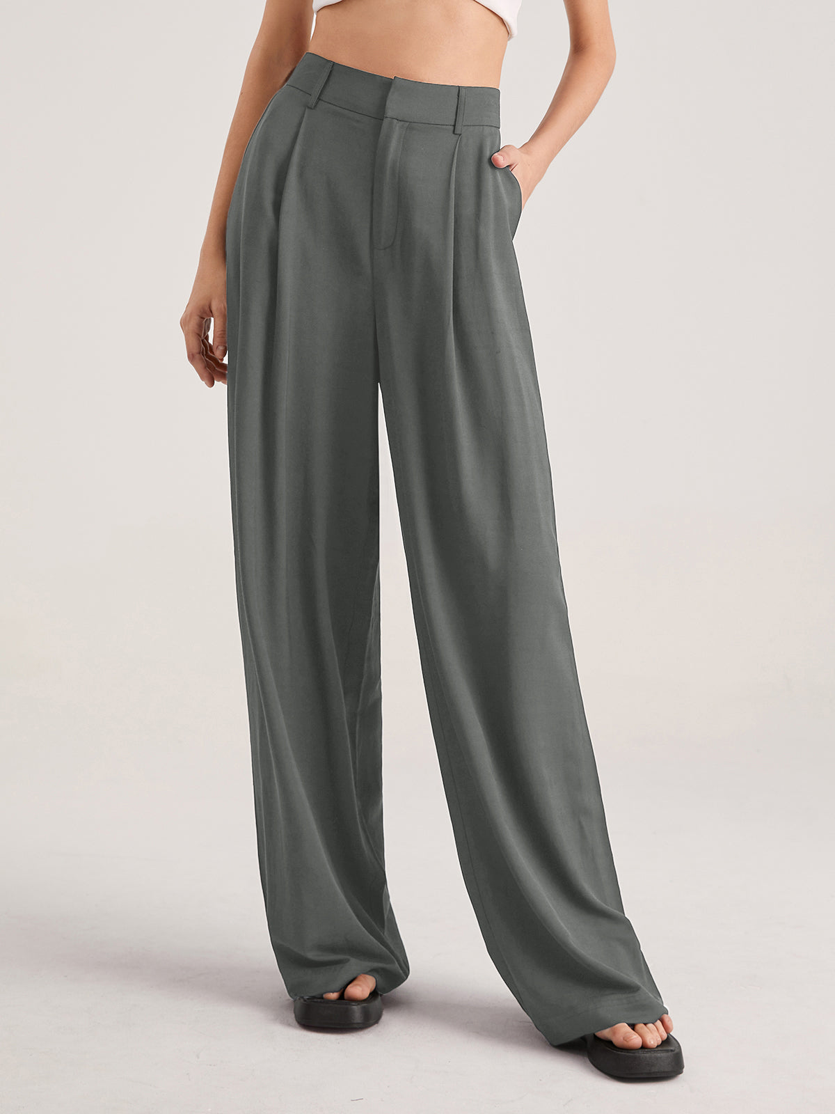 Thecomense - Oversized High Waisted Pleat Front Trousers