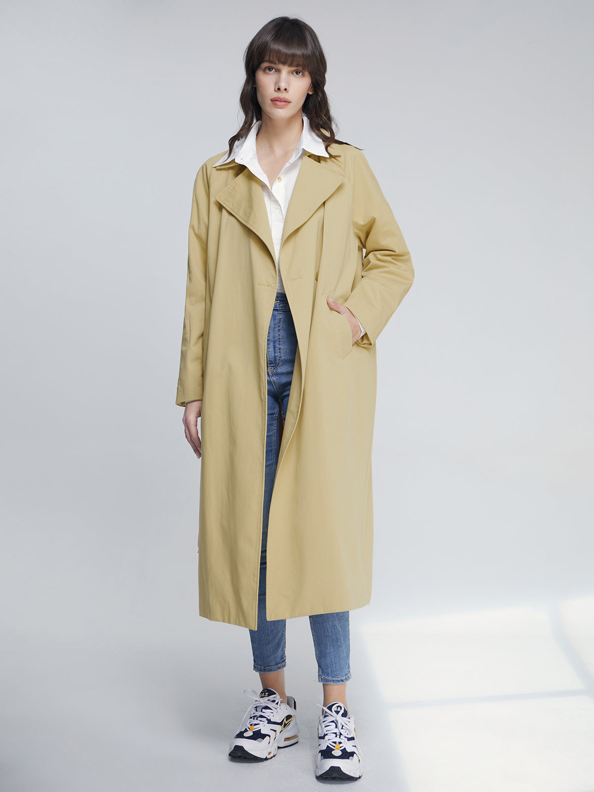 Thecomense - Long Double Breasted Lapel Lightweight Trench Coat