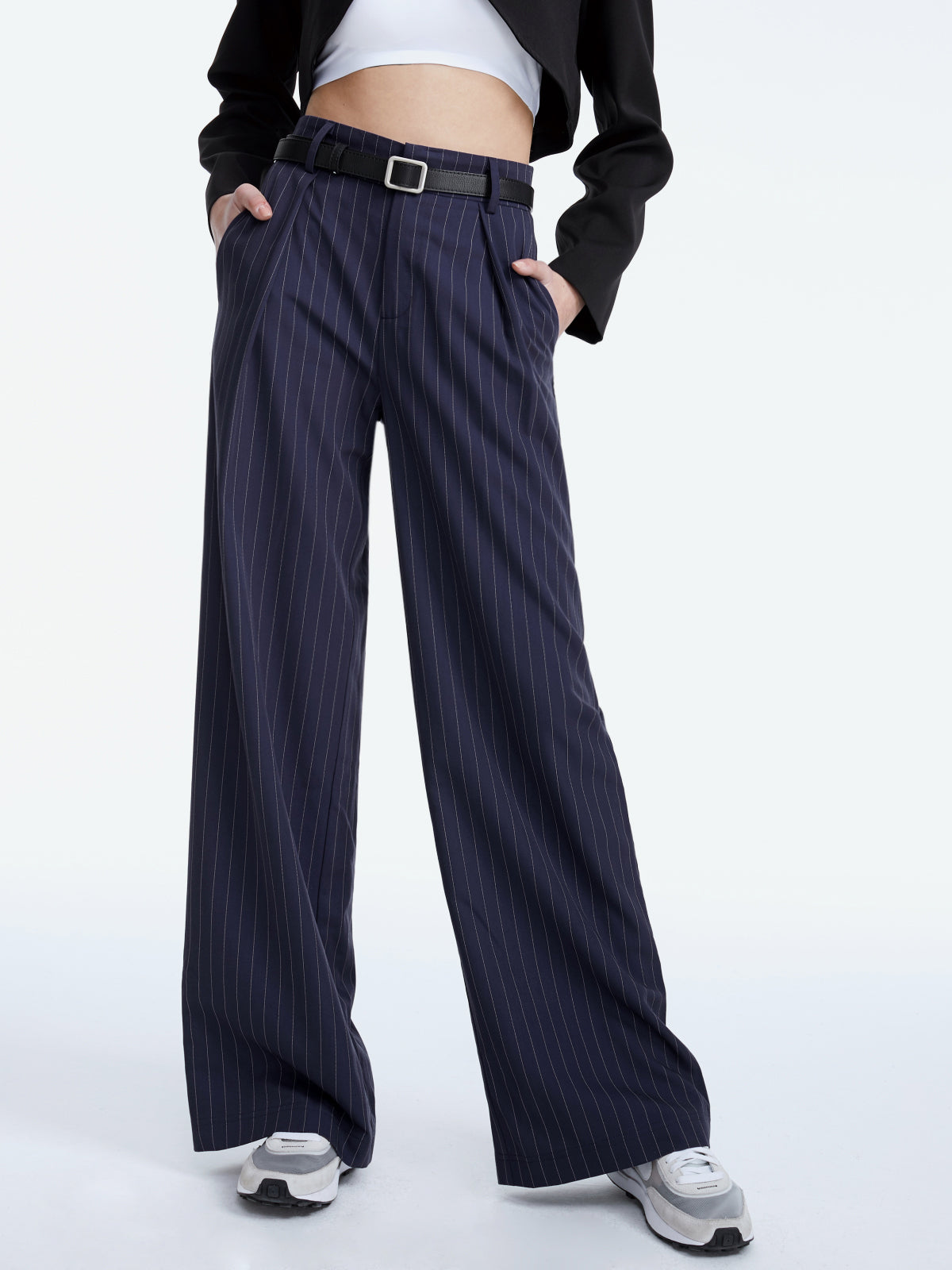Thecomense - High Waisted Wide Leg Pinstripe Trousers