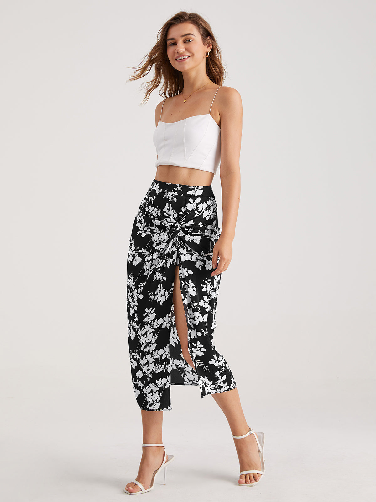 Thecomense - Floral Midi Skirt