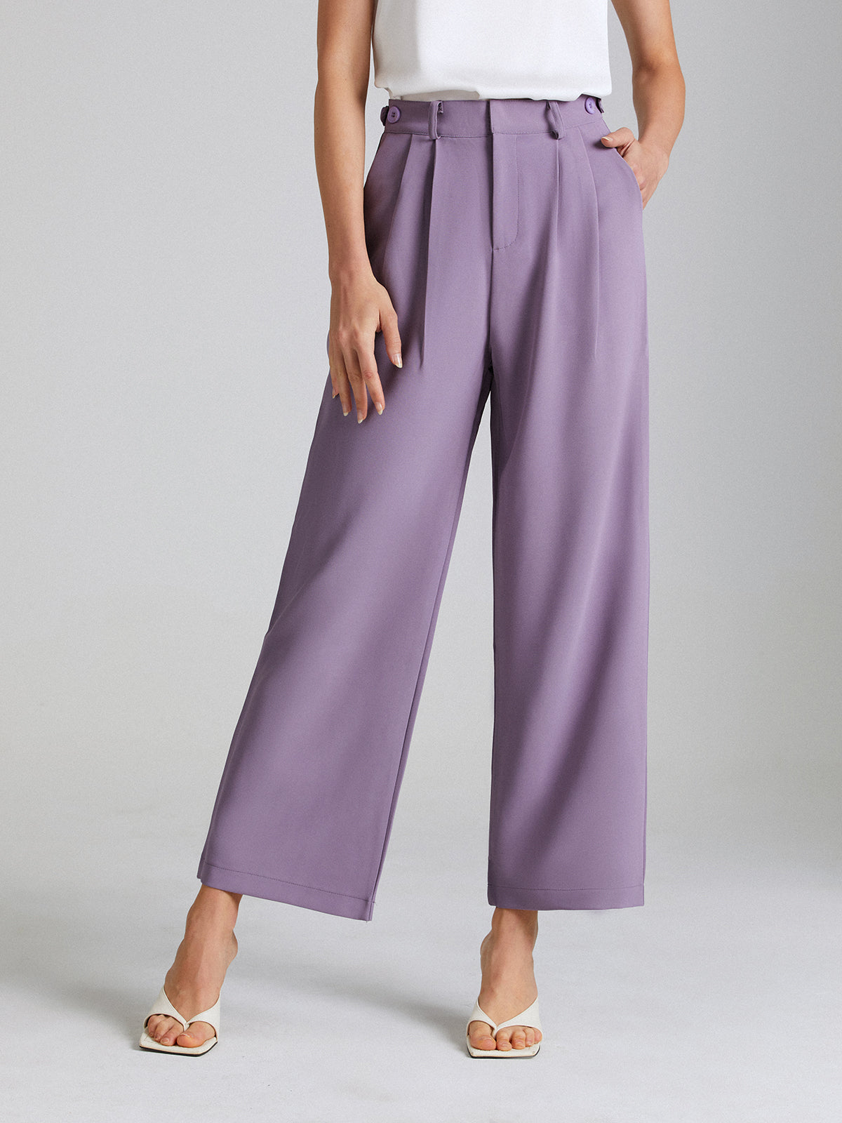 Thecomense - High Waisted Pocket Mauve Pleat Front Trouser