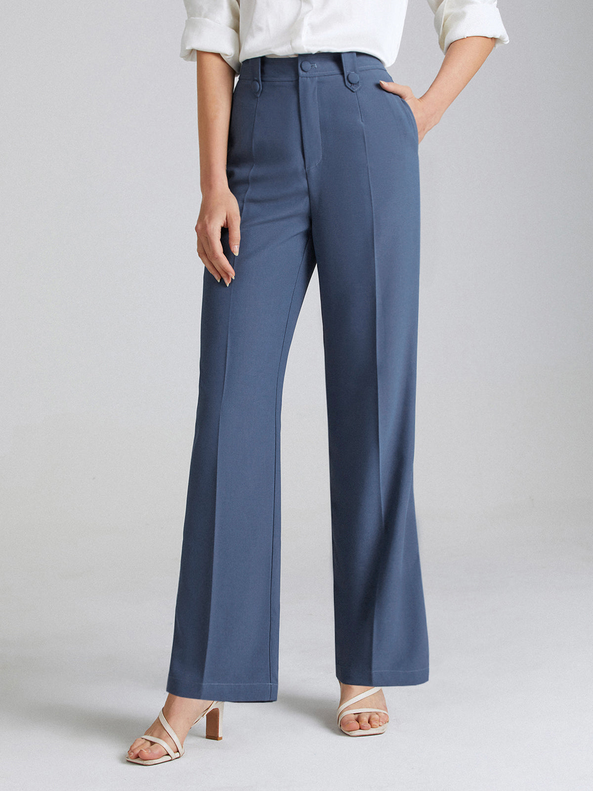 Thecomense - High Waisted Seam Detail Straight Leg Trousers