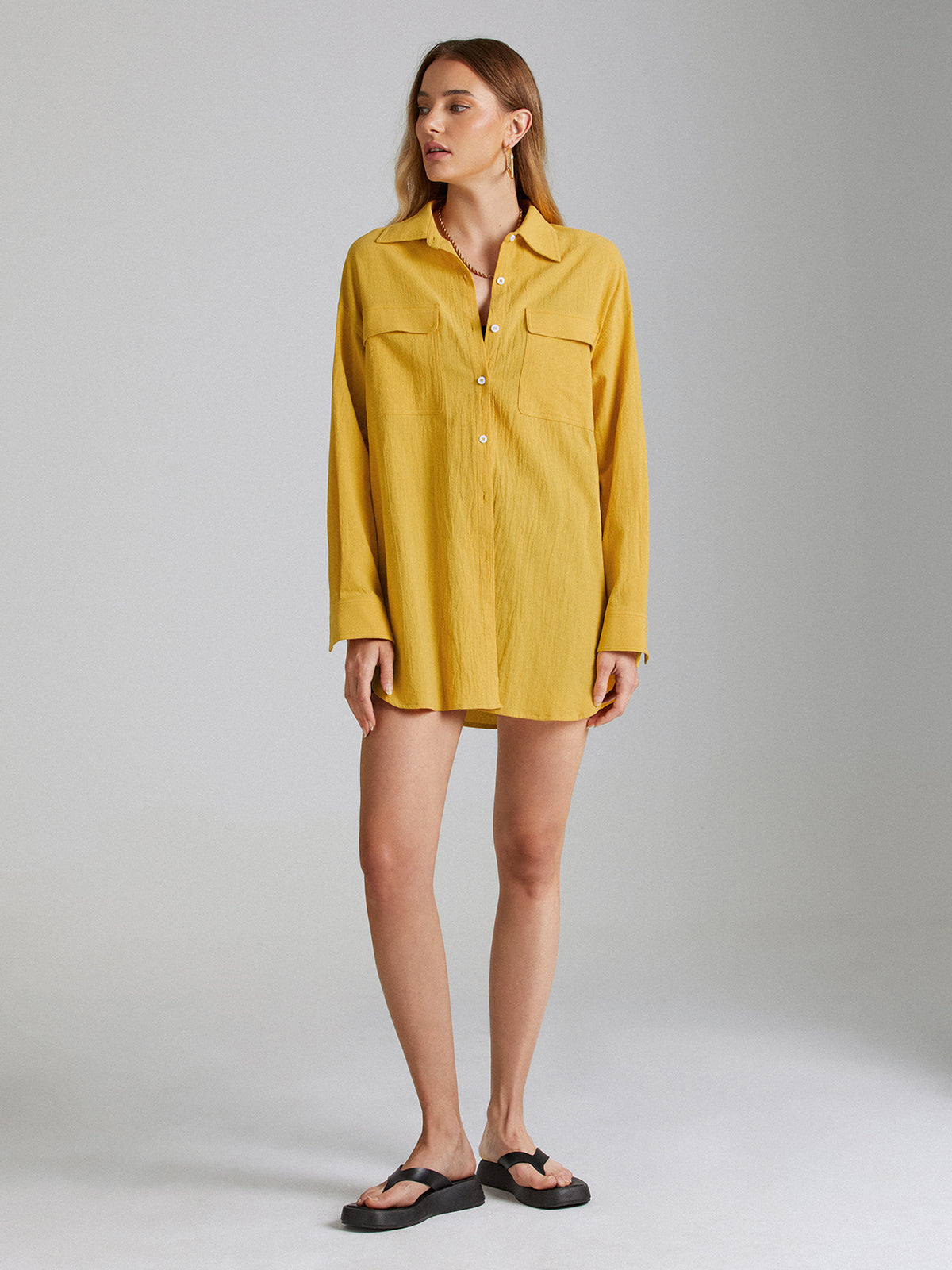 Thecomense - Drop Shoulder Relaxed Fit Button Up Shirt