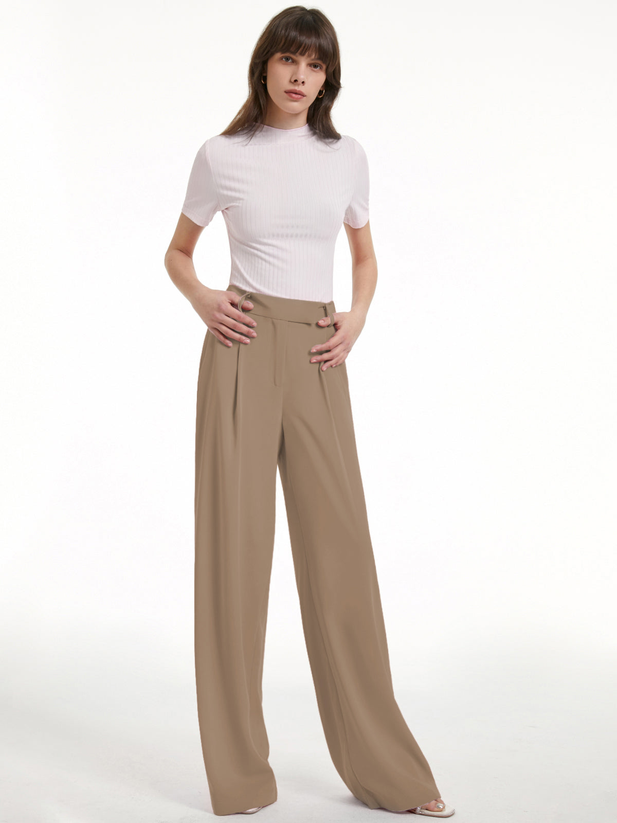 Thecomense - High Waisted Wide Leg Regular Fit Trousers