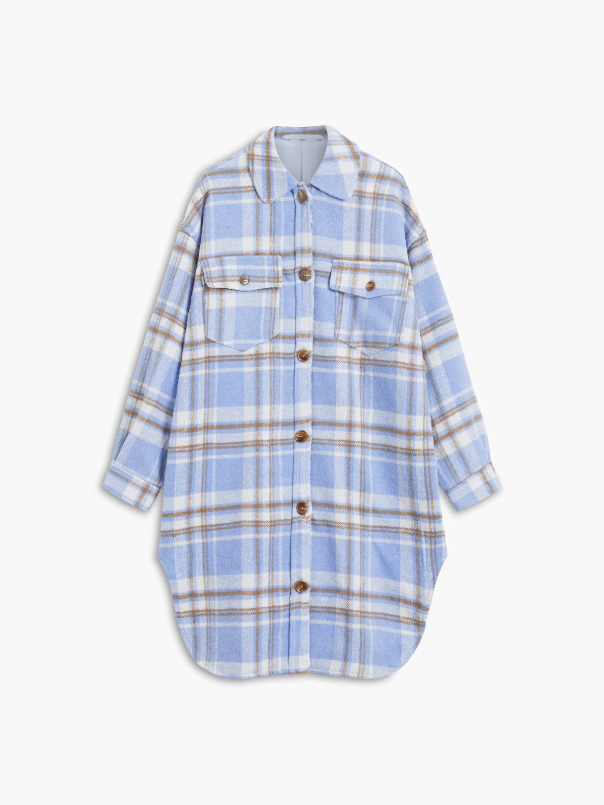 Thecomense - Plaid Long Brushed Wool Shirt Jacket