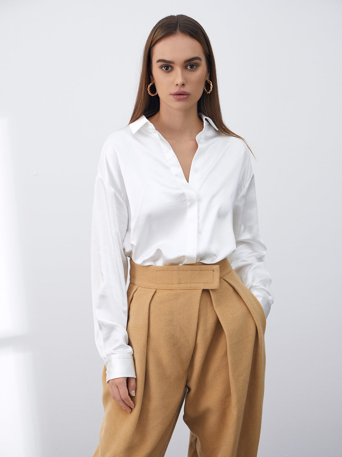Thecomense - Casual Silk Oversized Collared Shirt