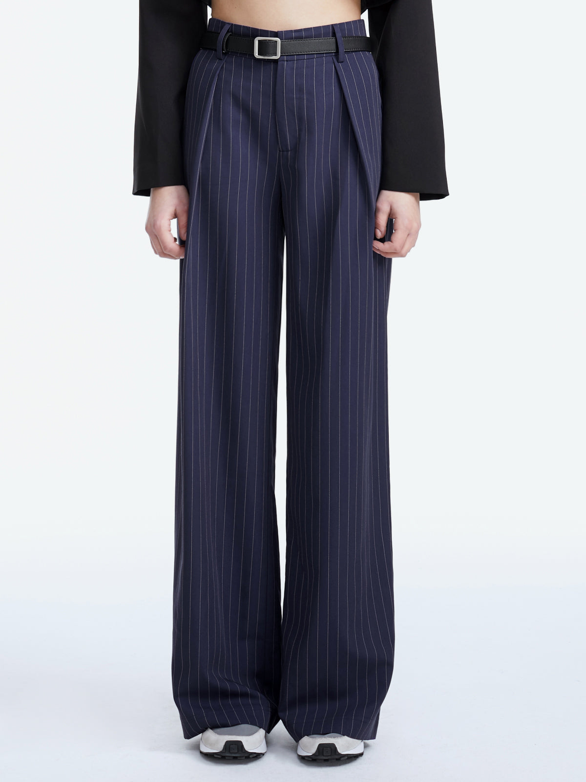 Thecomense - High Waisted Wide Leg Pinstripe Trousers