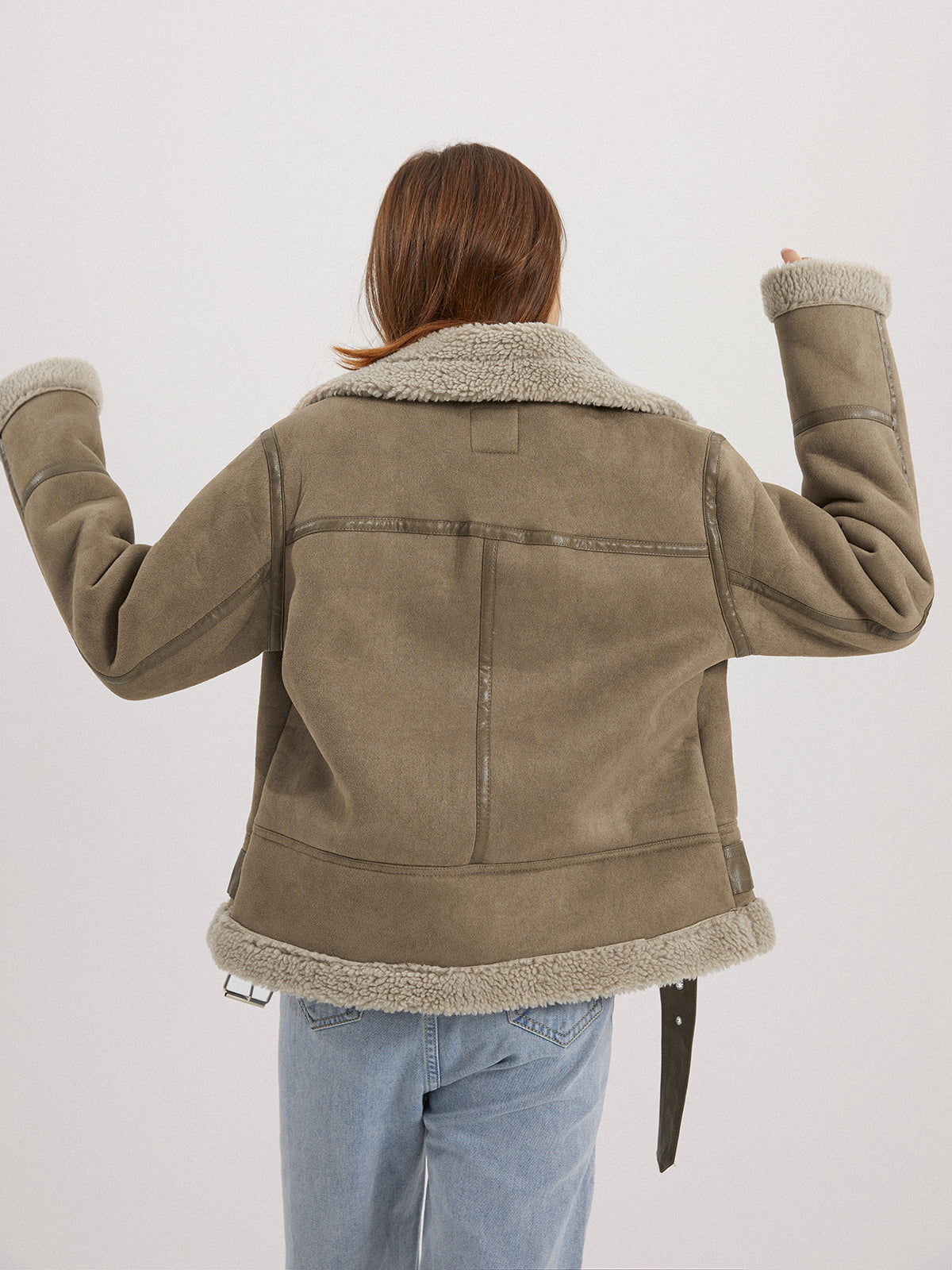 Thecomense - Teddybear Shearling Leather Flight Jacket