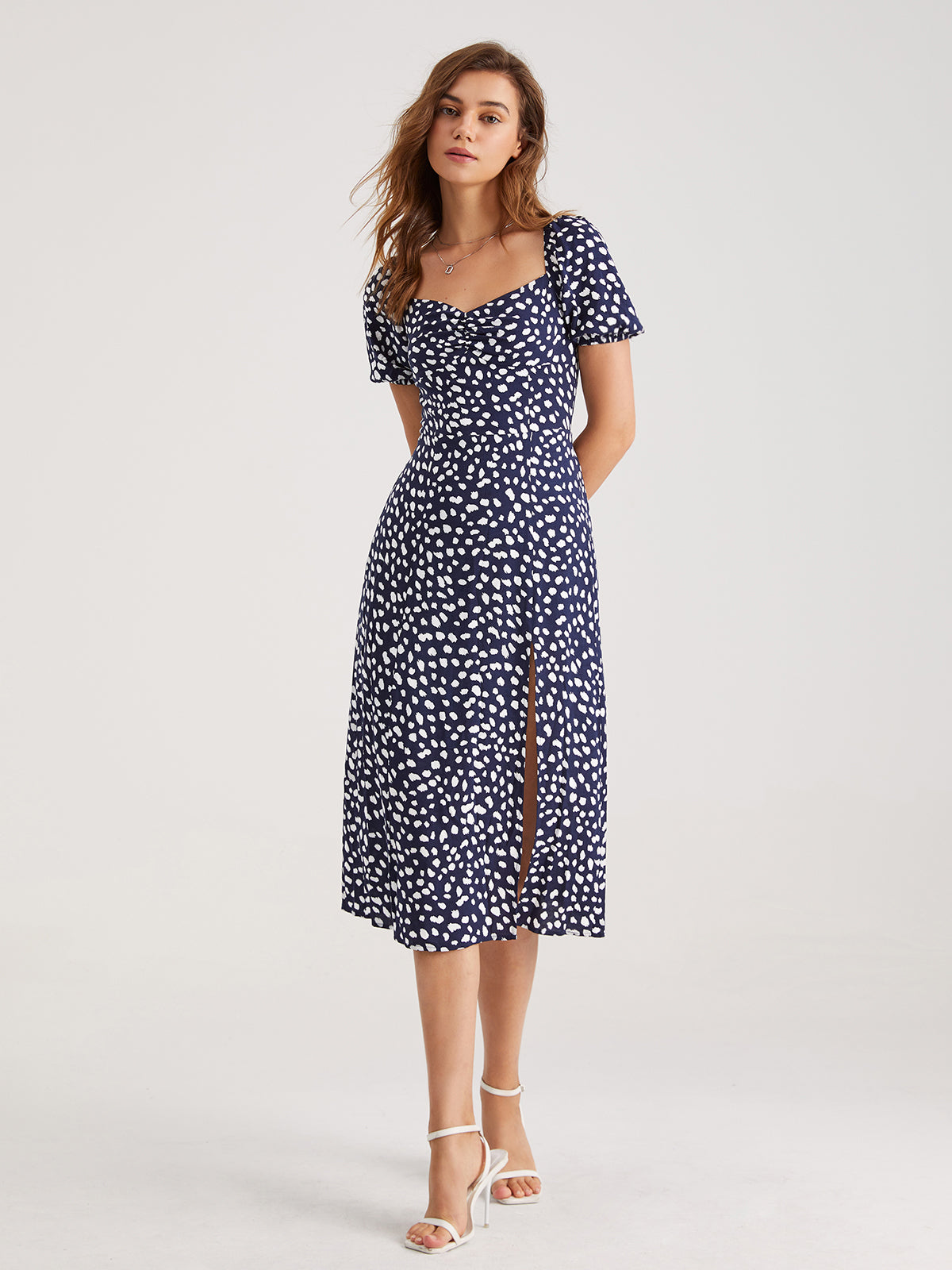 Thecomense - Petals Pattern Slit Floral Midi Dress
