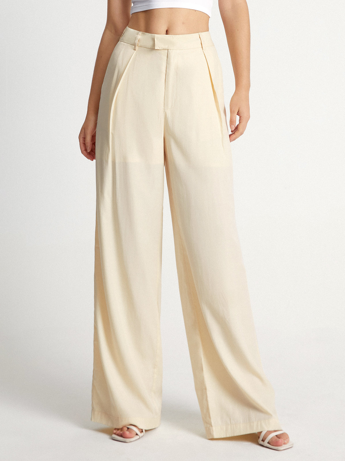 Thecomense - High Waisted Relaxed Fit Wide Leg Loose Trousers