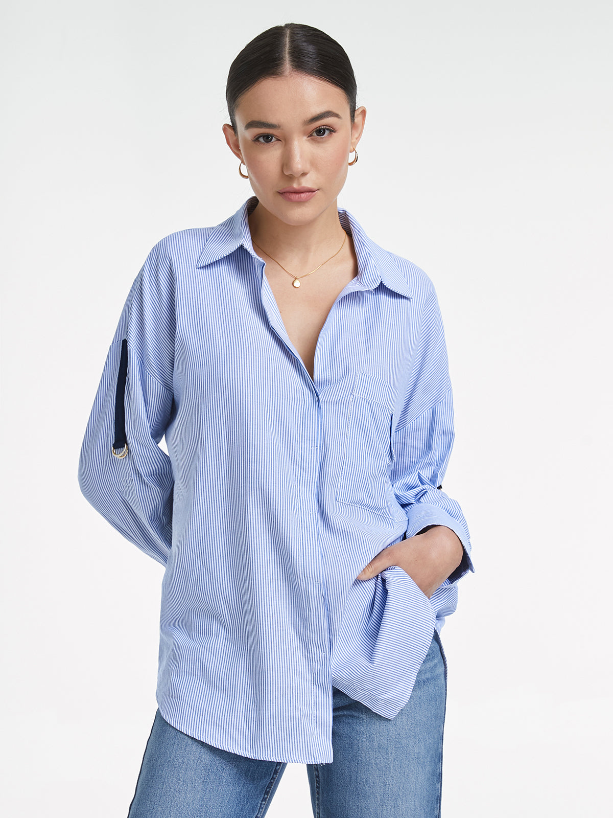 Thecomense - Relaxed Fit Striped Button Up Dress Shirt