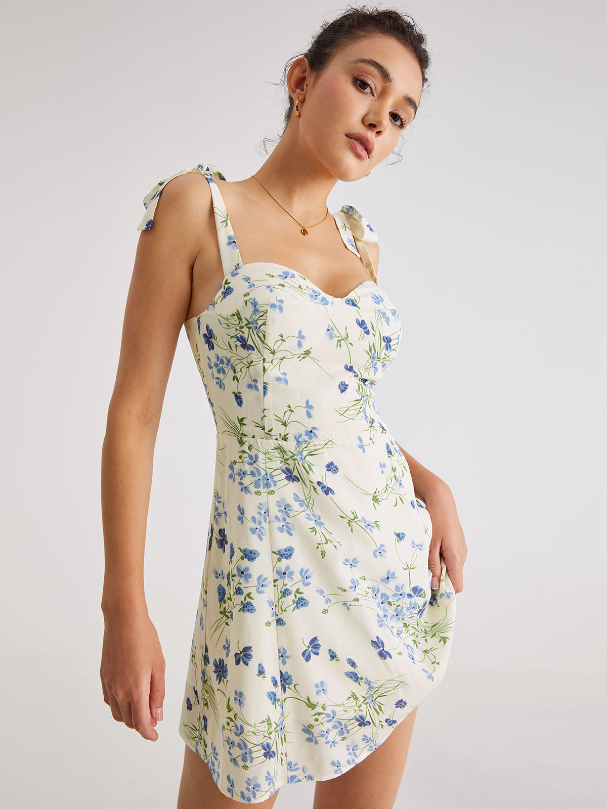 Thecomense - Aegean Escapes Floral Strap Short Dress