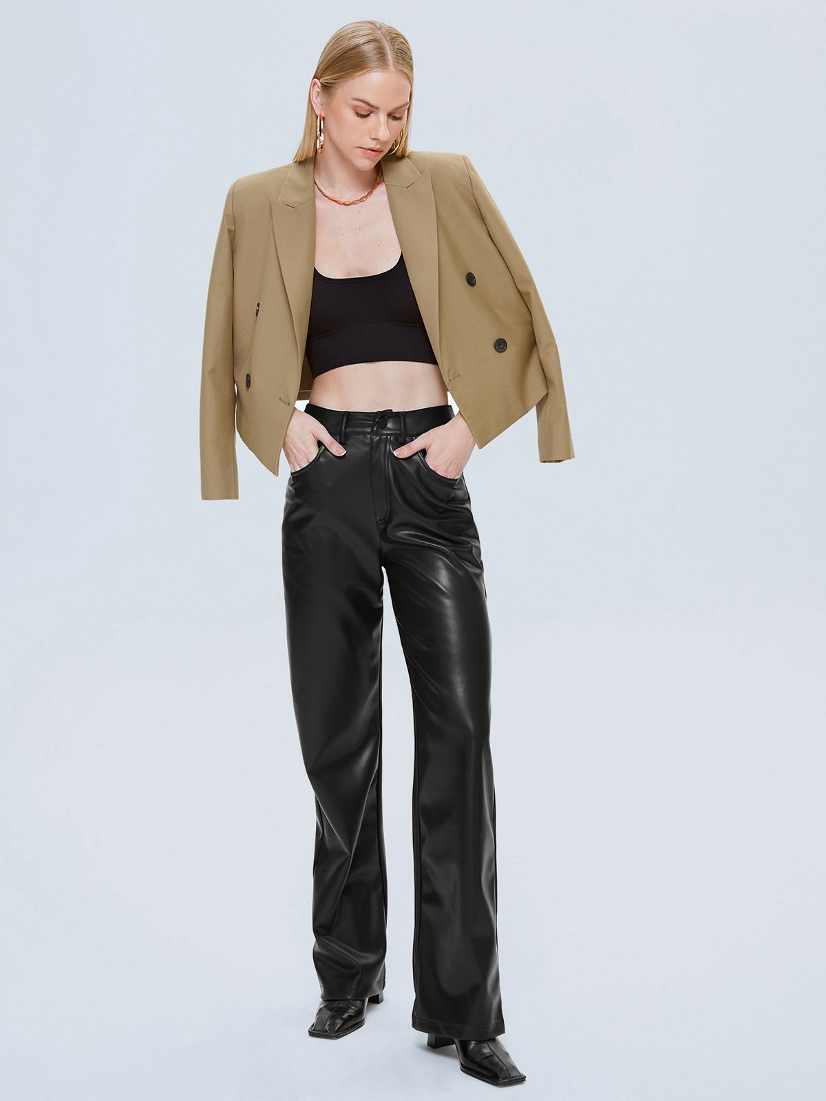 Thecomense - Cropped Double Breasted Blazer Jacket