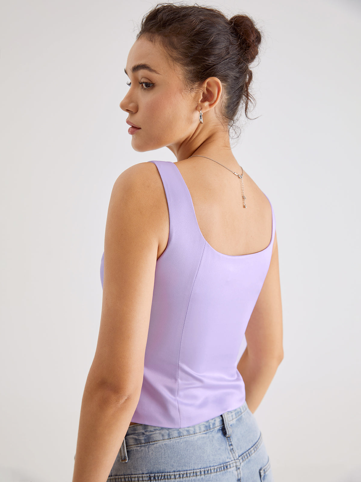 Thecomense - Mauve Button Front Contour Sleeveless Top