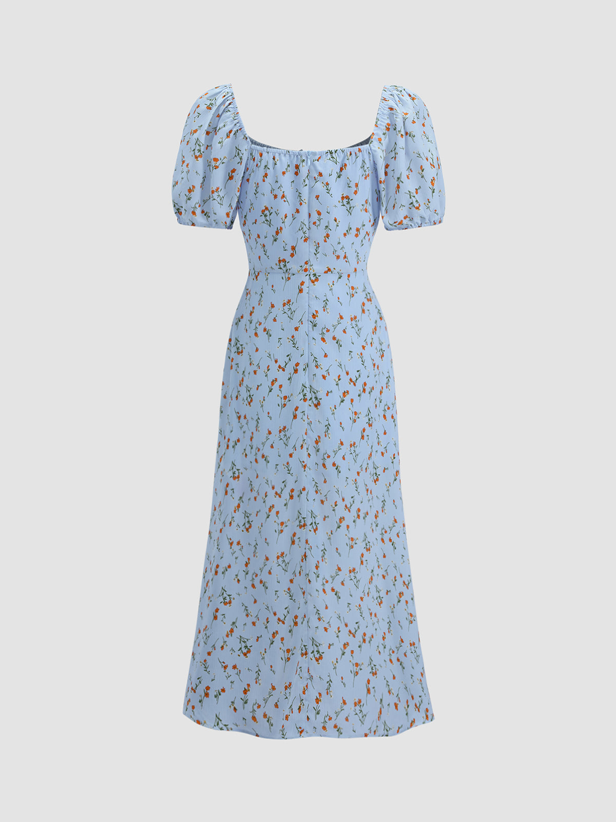 Thecomense - Sweetheart Short Sleeve Floral Midi Dress