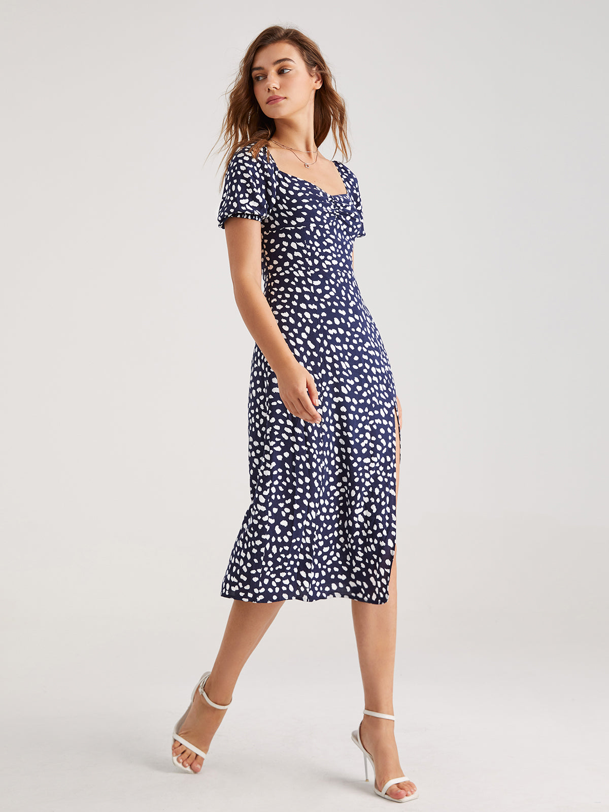 Thecomense - Petals Pattern Slit Floral Midi Dress