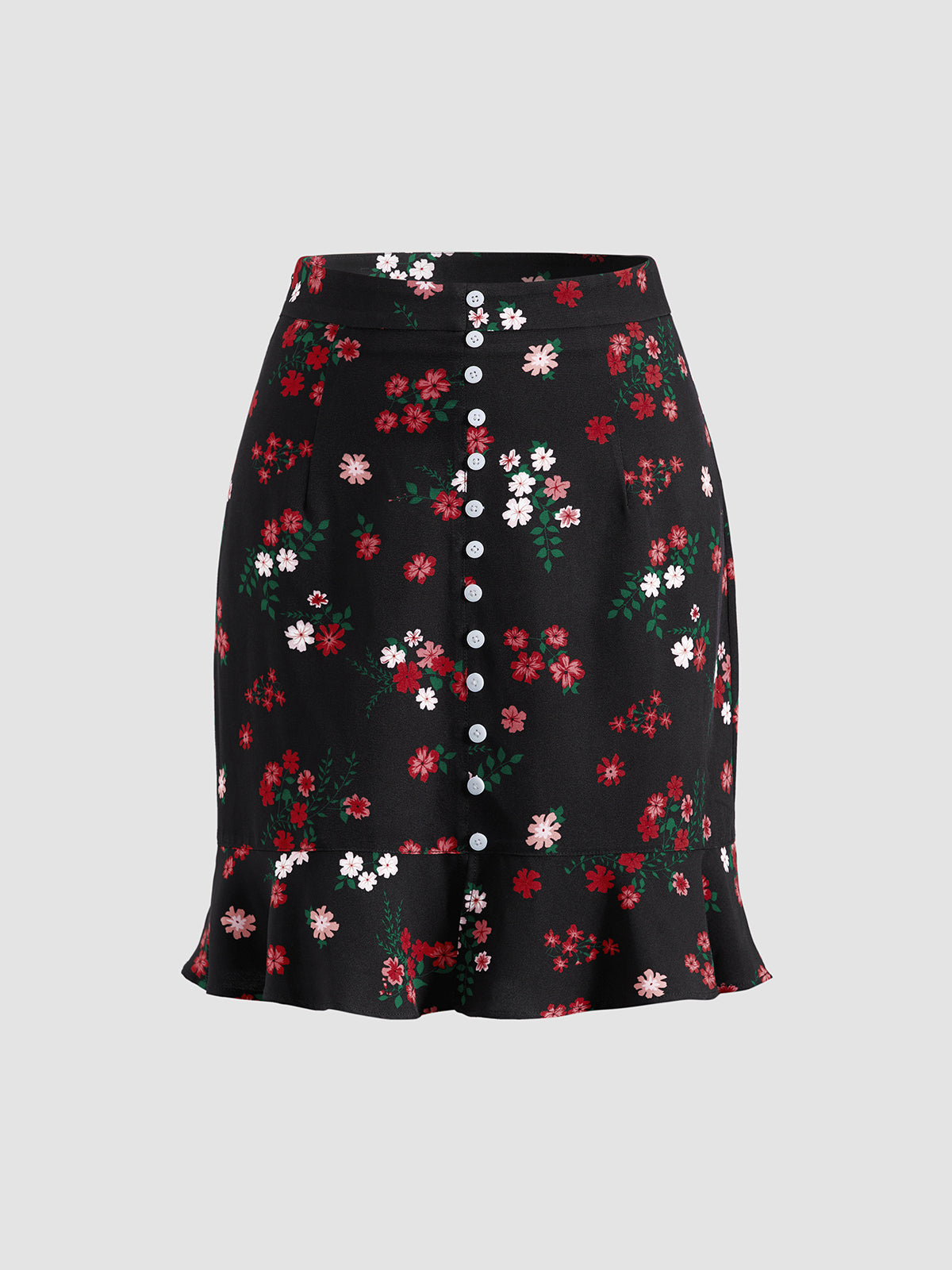 Thecomense - Floral Ruffle Hem Skirt