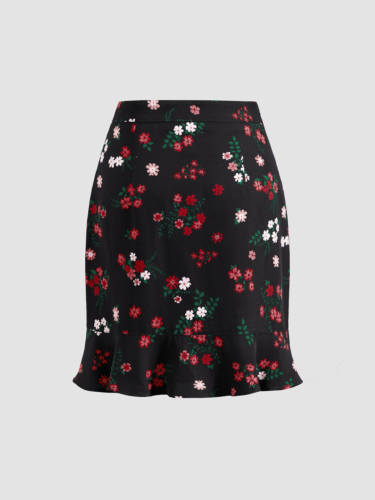 Thecomense - Floral Ruffle Hem Skirt