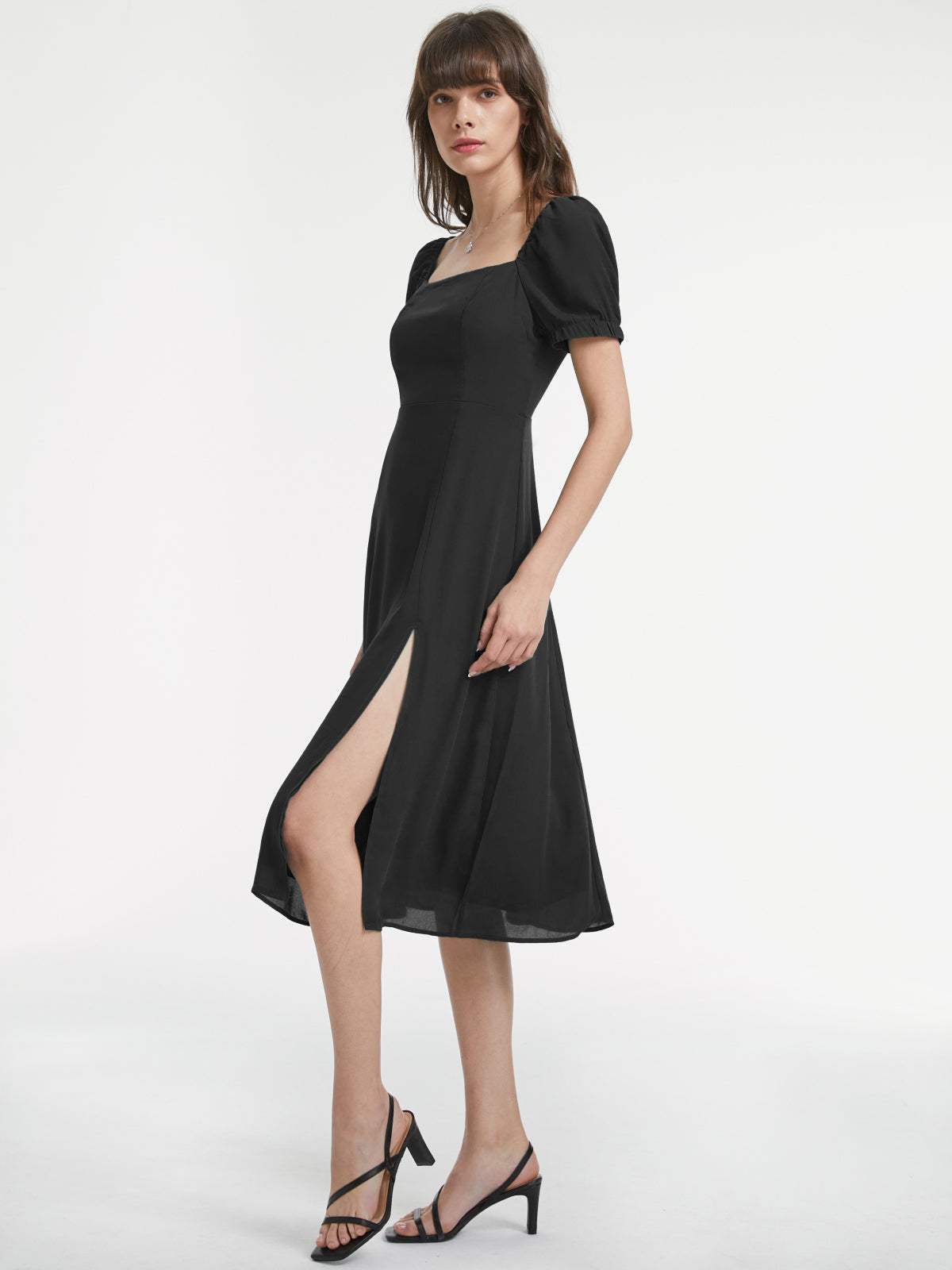 Thecomense - Gathered Dreams Emerald Green Slit Midi Dress