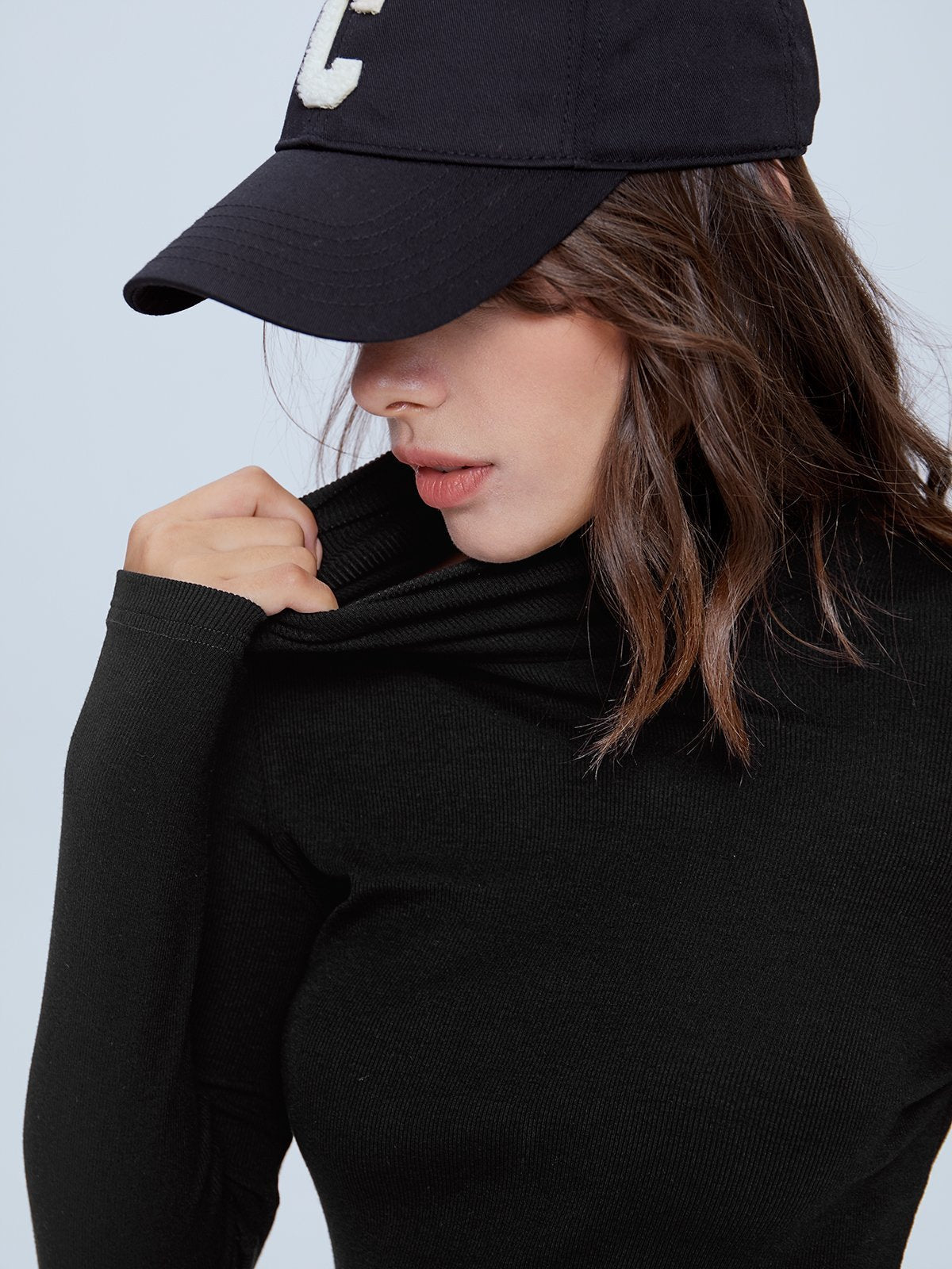 Thecomense - Long Sleeve Turtleneck Slit Sweater Dress