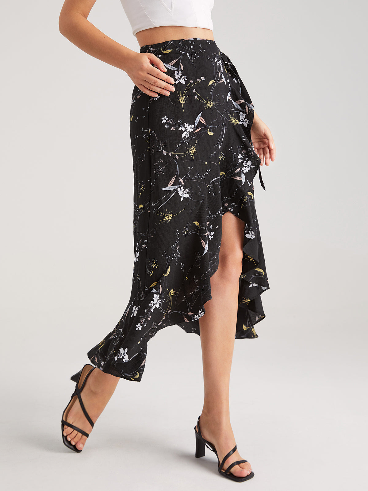 Thecomense - Pattern High Low Wrap Skirt