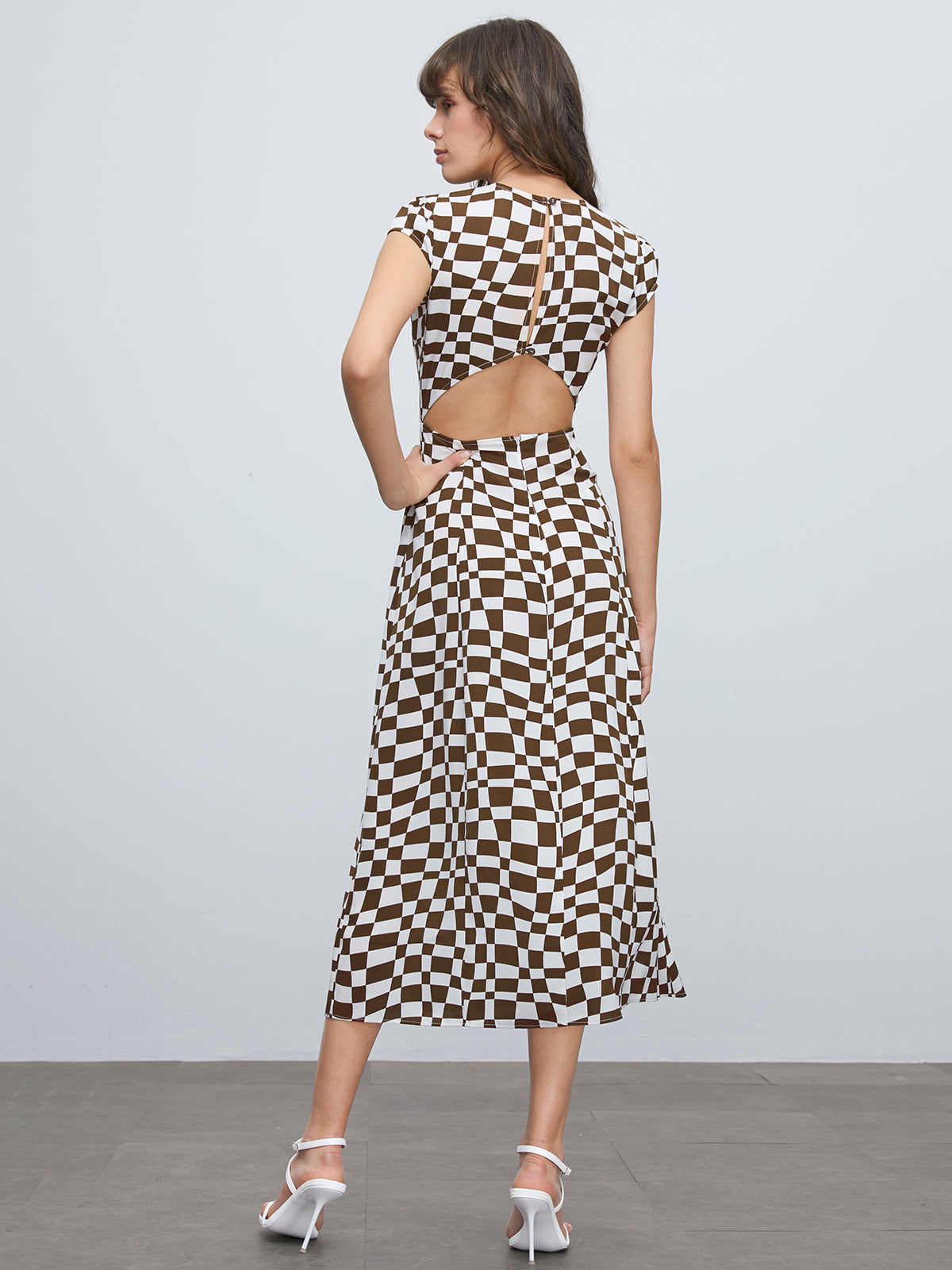 Thecomense - Geometric Cap Sleeve Long Slit Dress
