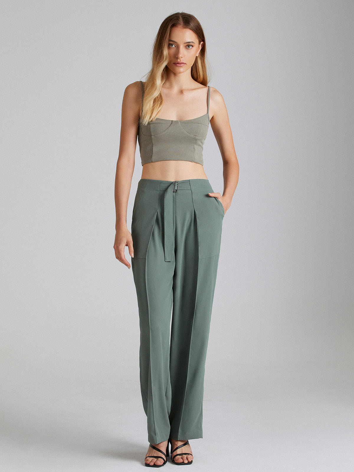 Thecomense - Belted Seam Detail Straight Leg Trousers