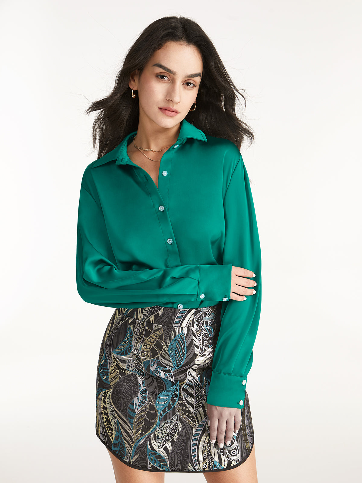 Thecomense - Collared Button Up Emerald Green Shirt