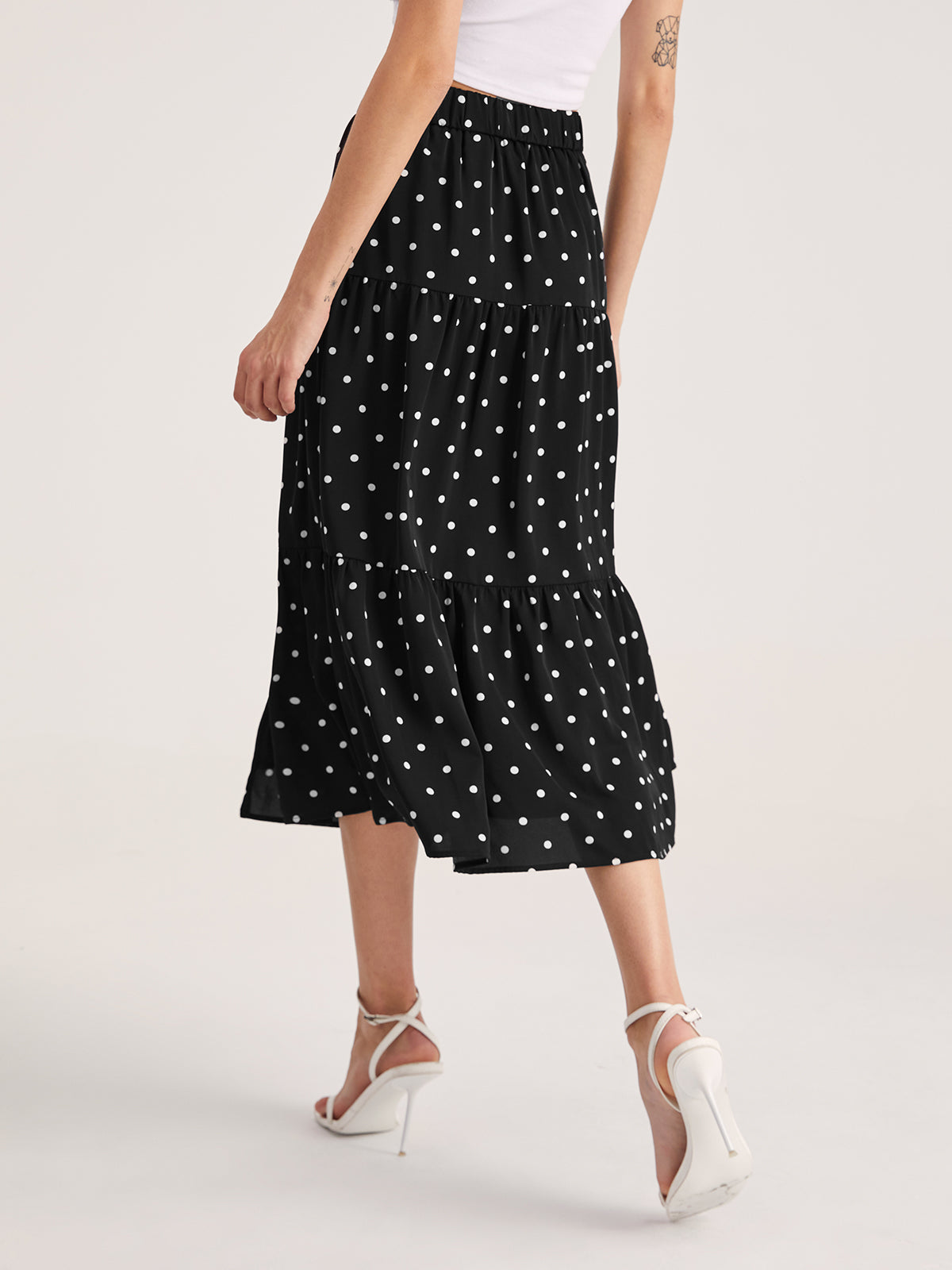 Thecomense - Polka Dot Pleat Midi Skirt