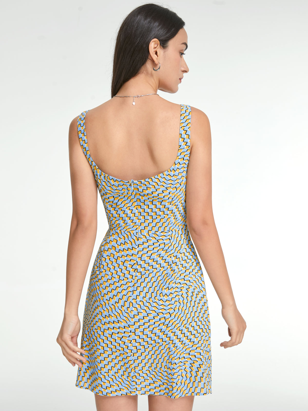 Thecomense - Psychedelic Square Neck Mini Strap Dress
