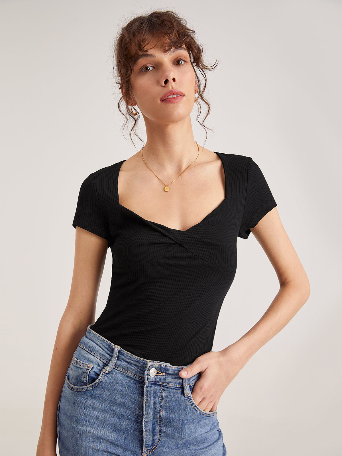 Thecomense - Twist Front Short Sleeve Everyday T-Shirt