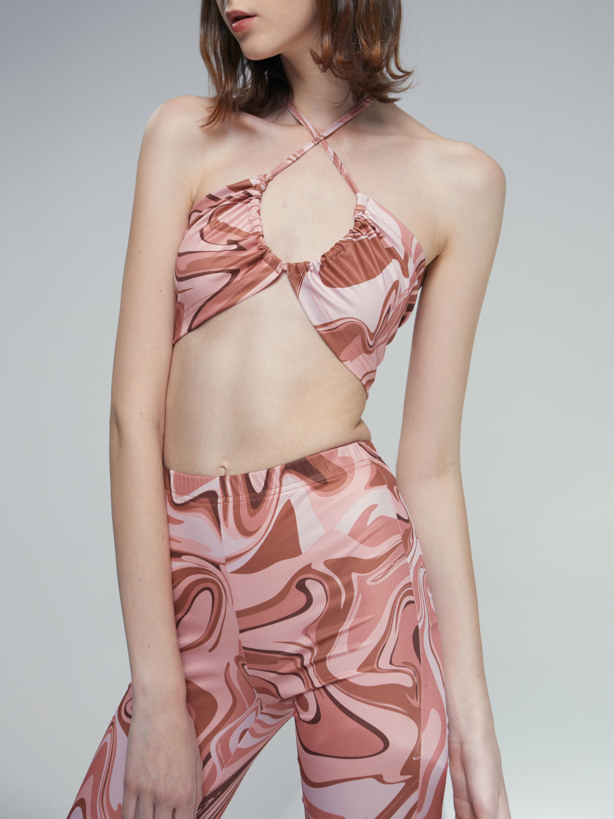 Thecomense - Groovy Halter Bralette and High Waisted Flare Pants Set