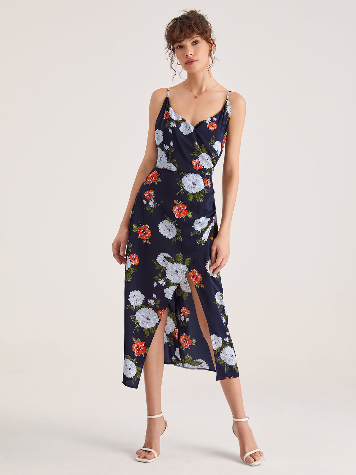 Thecomense - Floral Sleeveless Slit Midi Dress