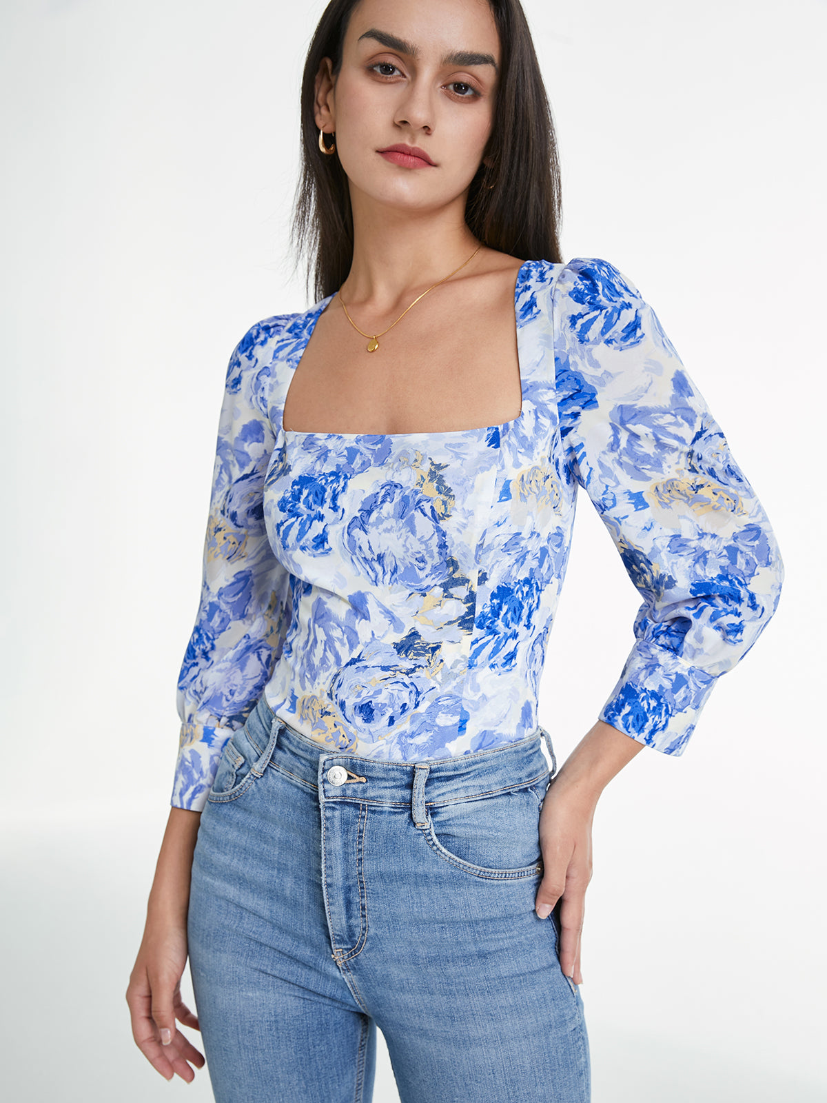 Thecomense - Sweat Neck Long Sleeve Cloud Rose Top