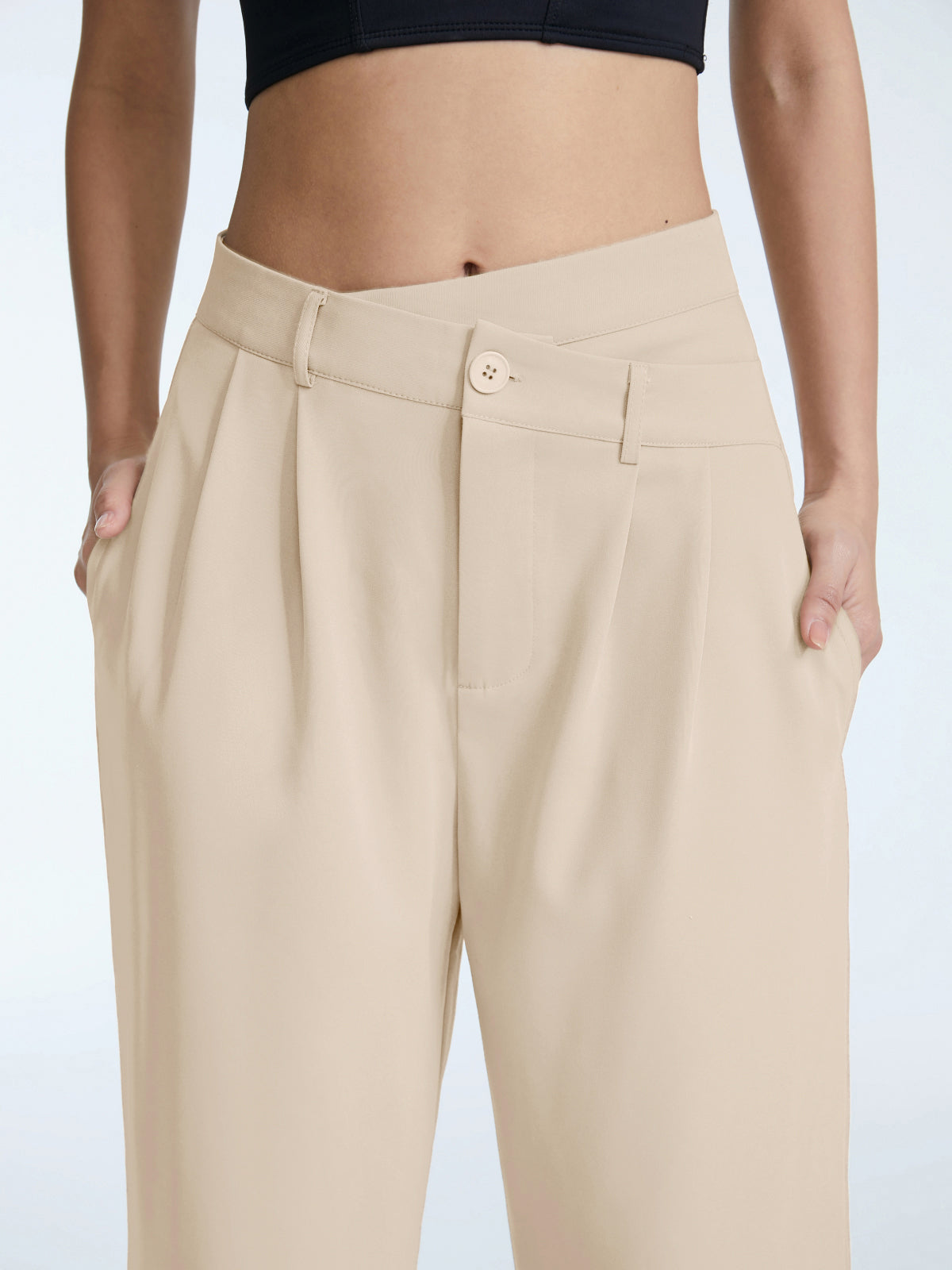 Thecomense - High Waisted Asymmetrical Pleat Front Wide Leg Trousers