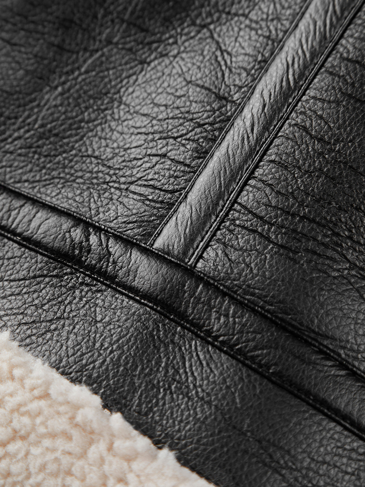 Thecomense - Sherpa Lined Shearling Leather Flight Jacket