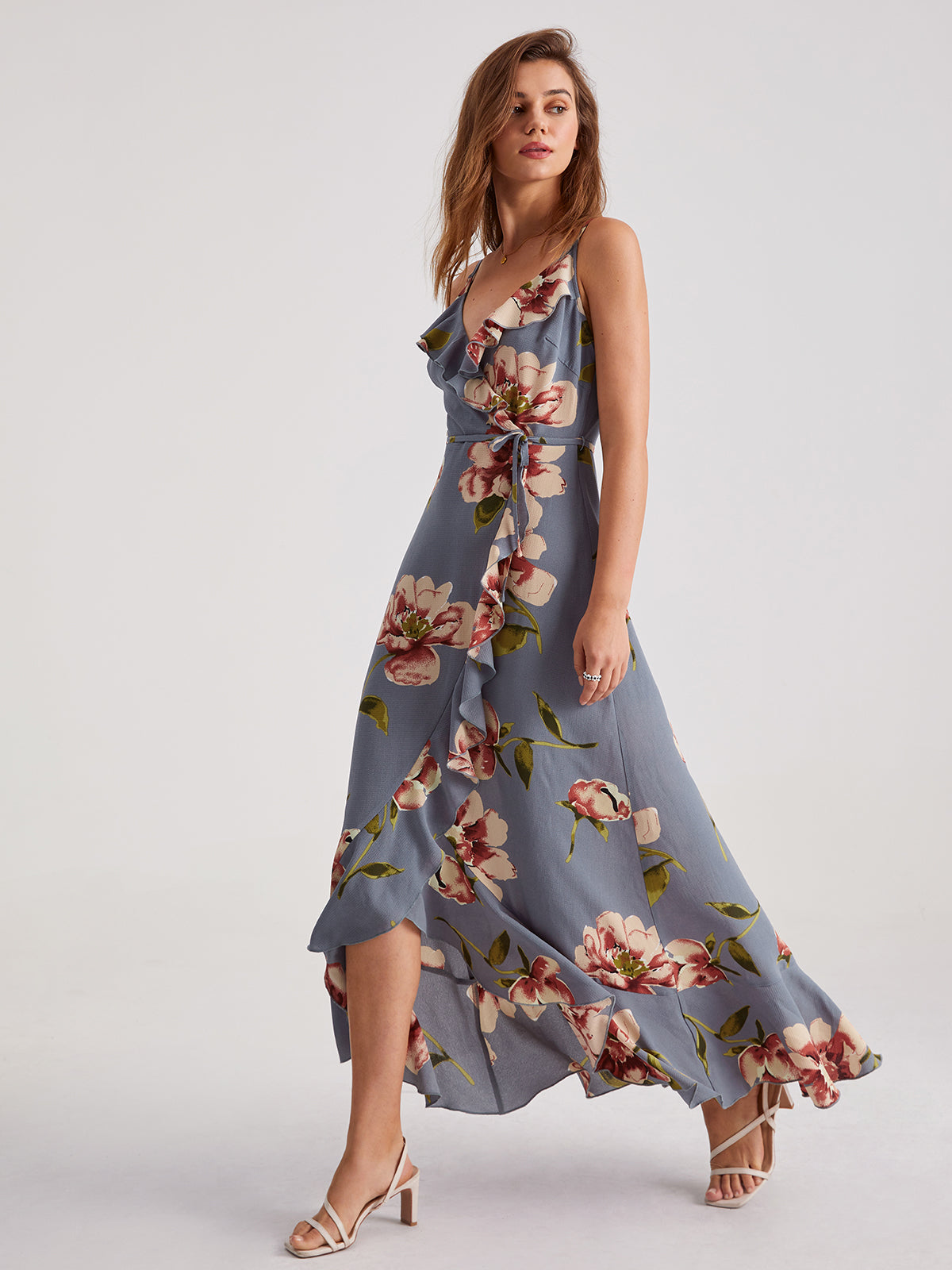 Thecomense - Cami V-Neck Floral Ruffles Maxi Dress