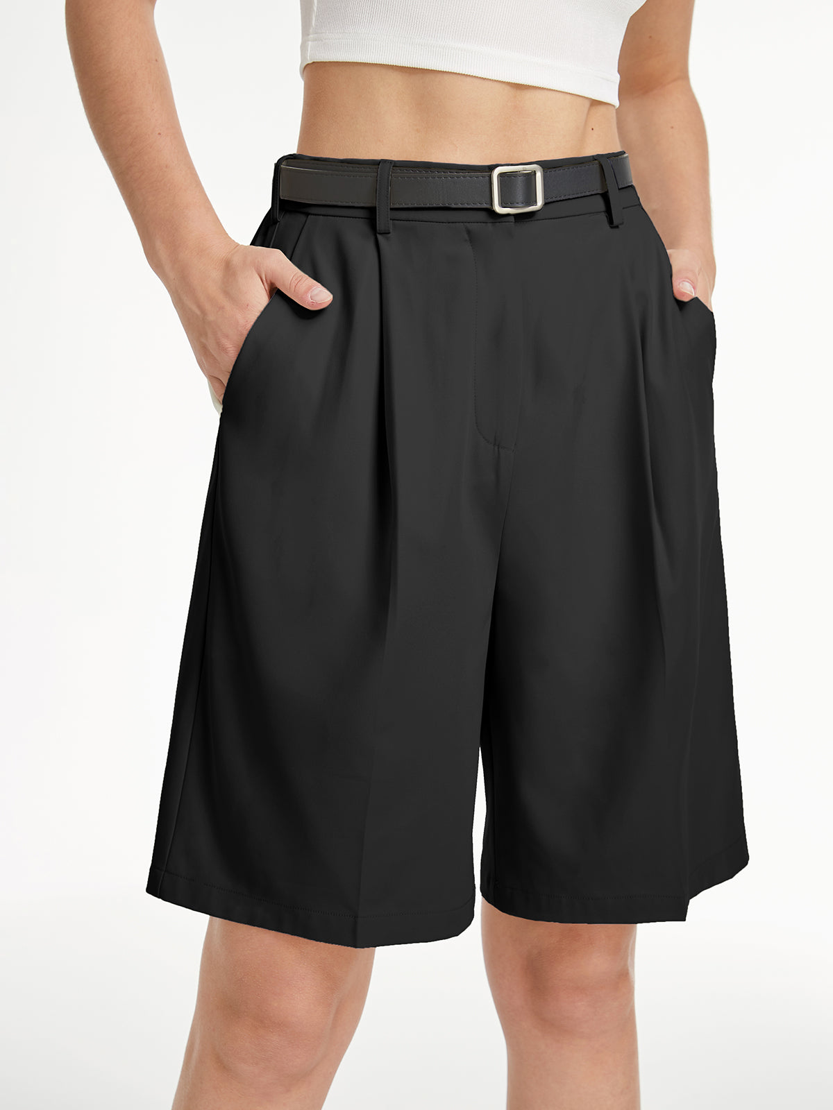 Thecomense - High Waisted Long Trouser Shorts