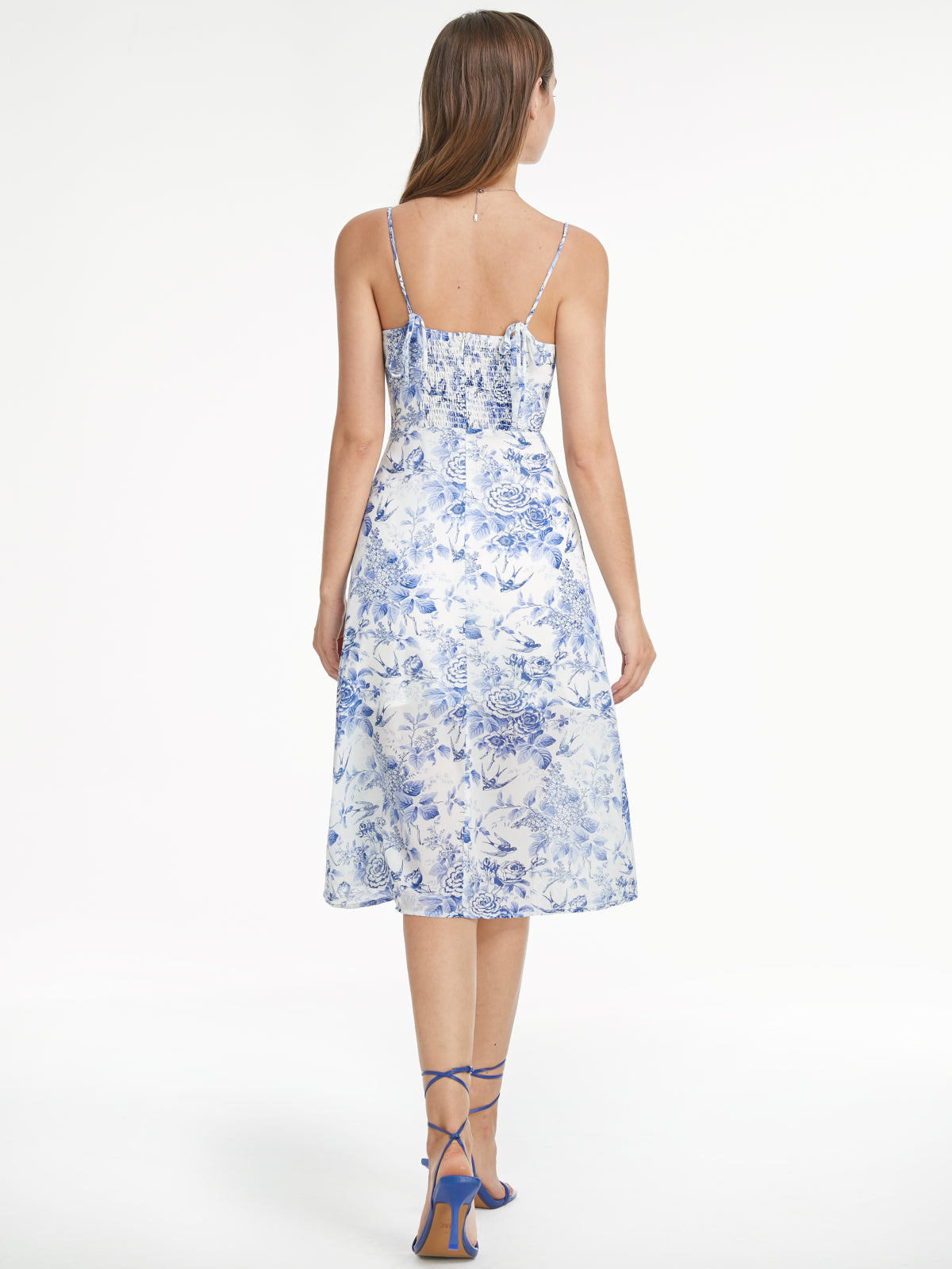 Thecomense - Sweetheart Cloud Floral Slit Strap Dress