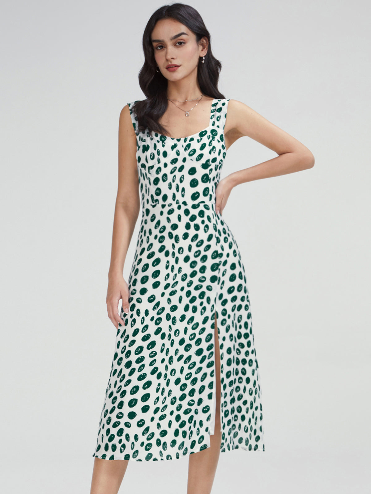Thecomense - Square Neck Printed Dress with Side Slit