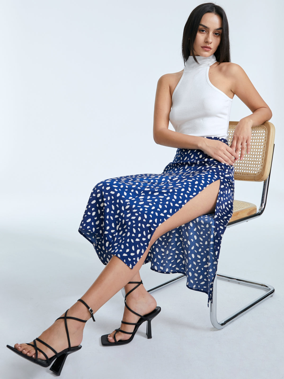 Thecomense - Petals Print High Waisted A Line Slit Skirt