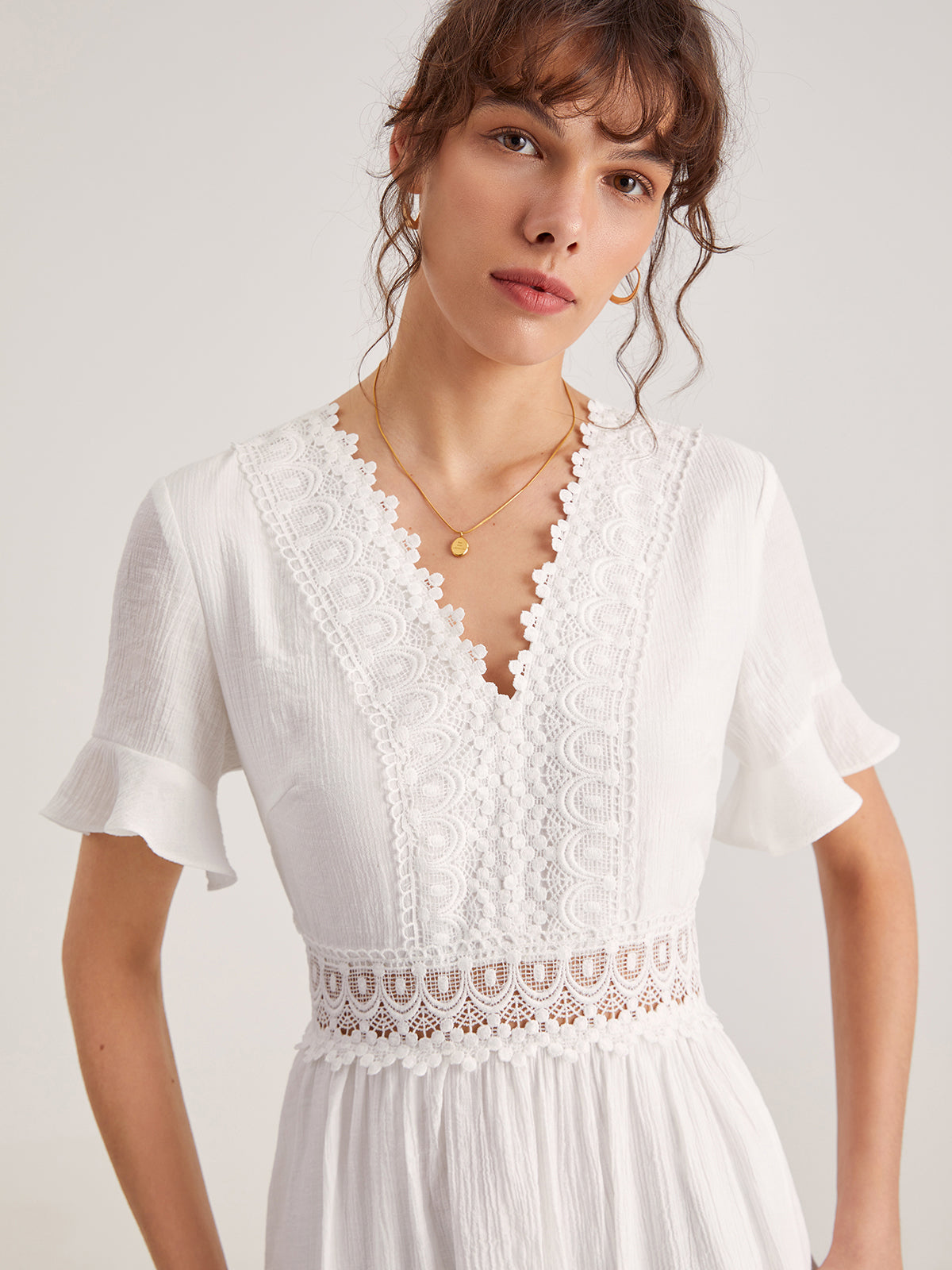 Thecomense - Eyelet Lace A Line Dress