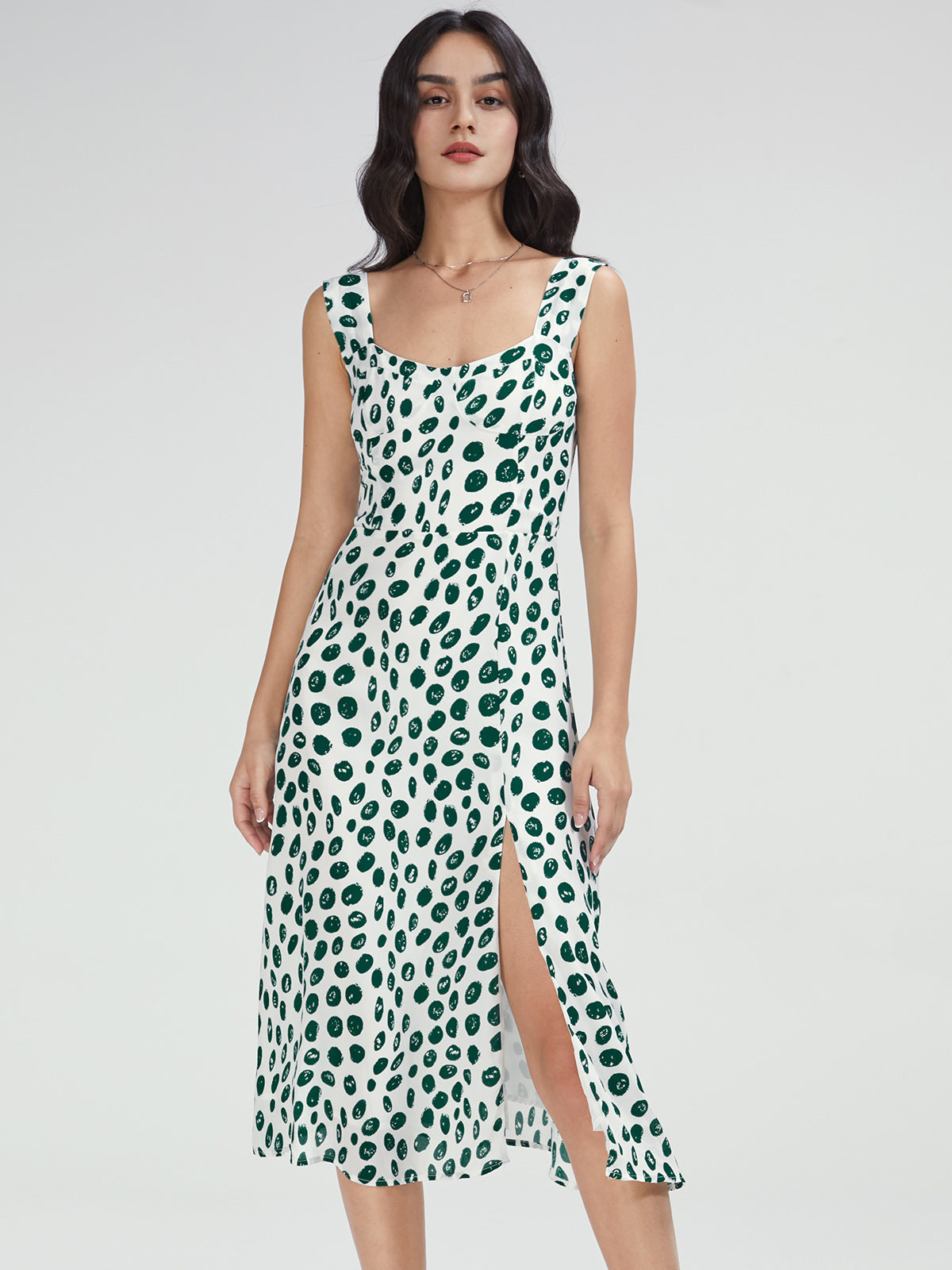 Thecomense - Square Neck Printed Dress with Side Slit