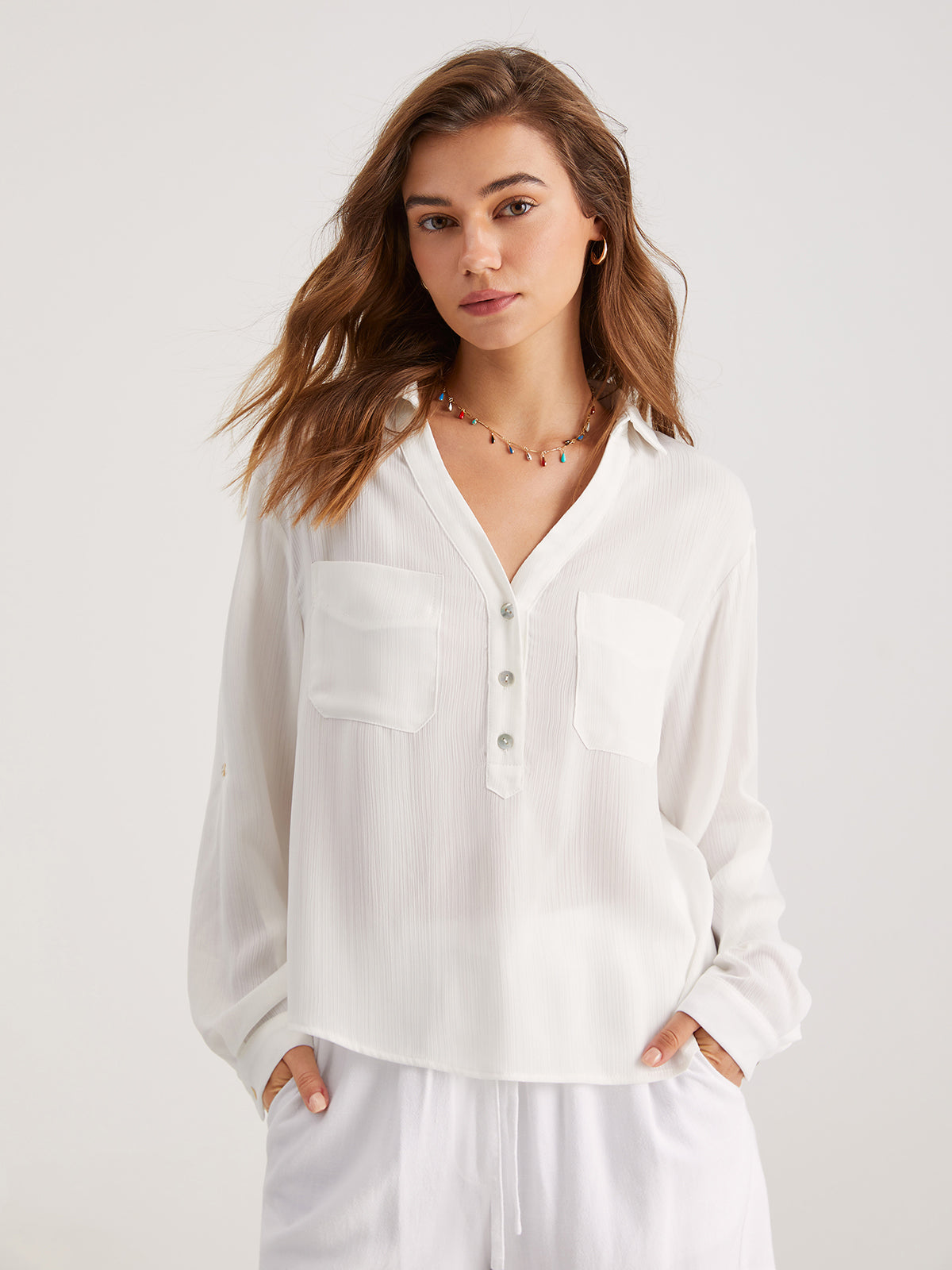 Thecomense - Solid Pocket Button Up Shirt