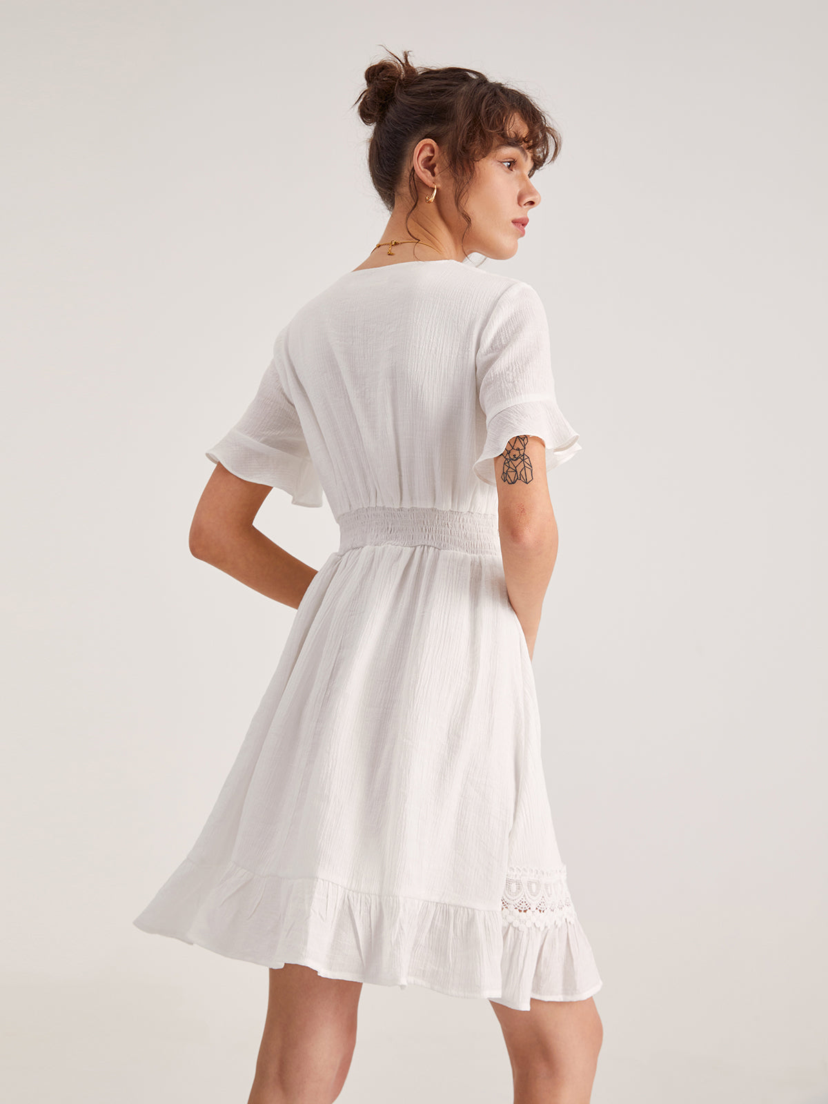 Thecomense - Eyelet Lace A Line Dress