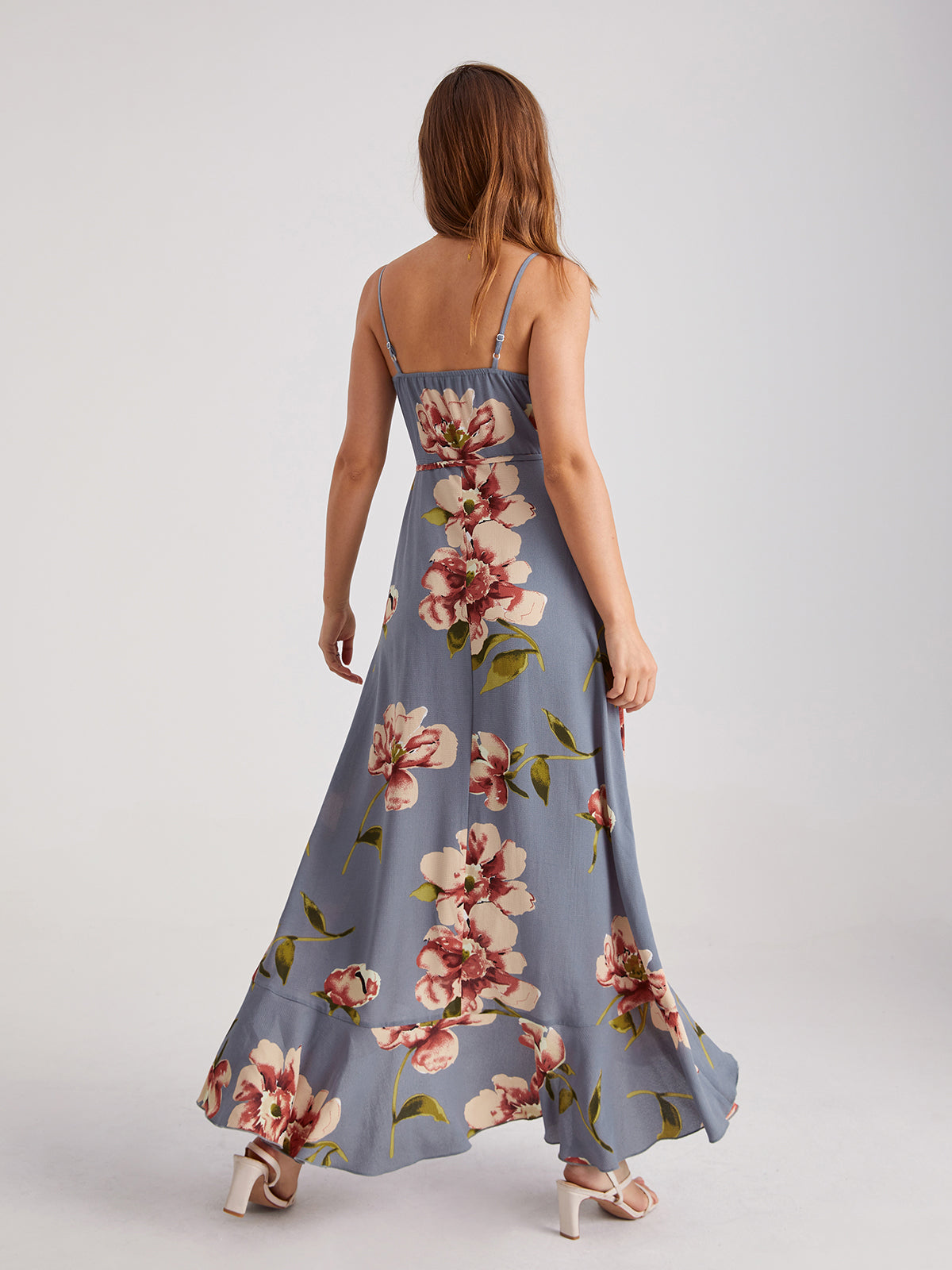 Thecomense - Cami V-Neck Floral Ruffles Maxi Dress