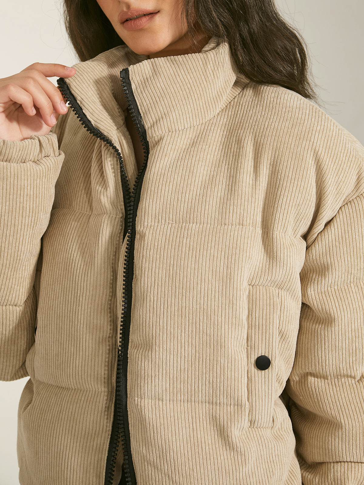 Thecomense - Cropped Funnel Neck Puffer Jacket
