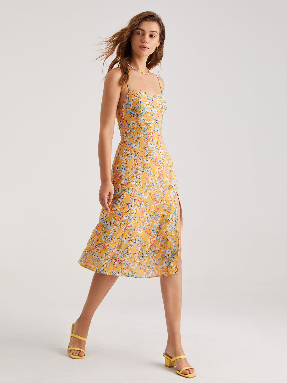 Thecomense - Contour Floral Slit Midi Dress