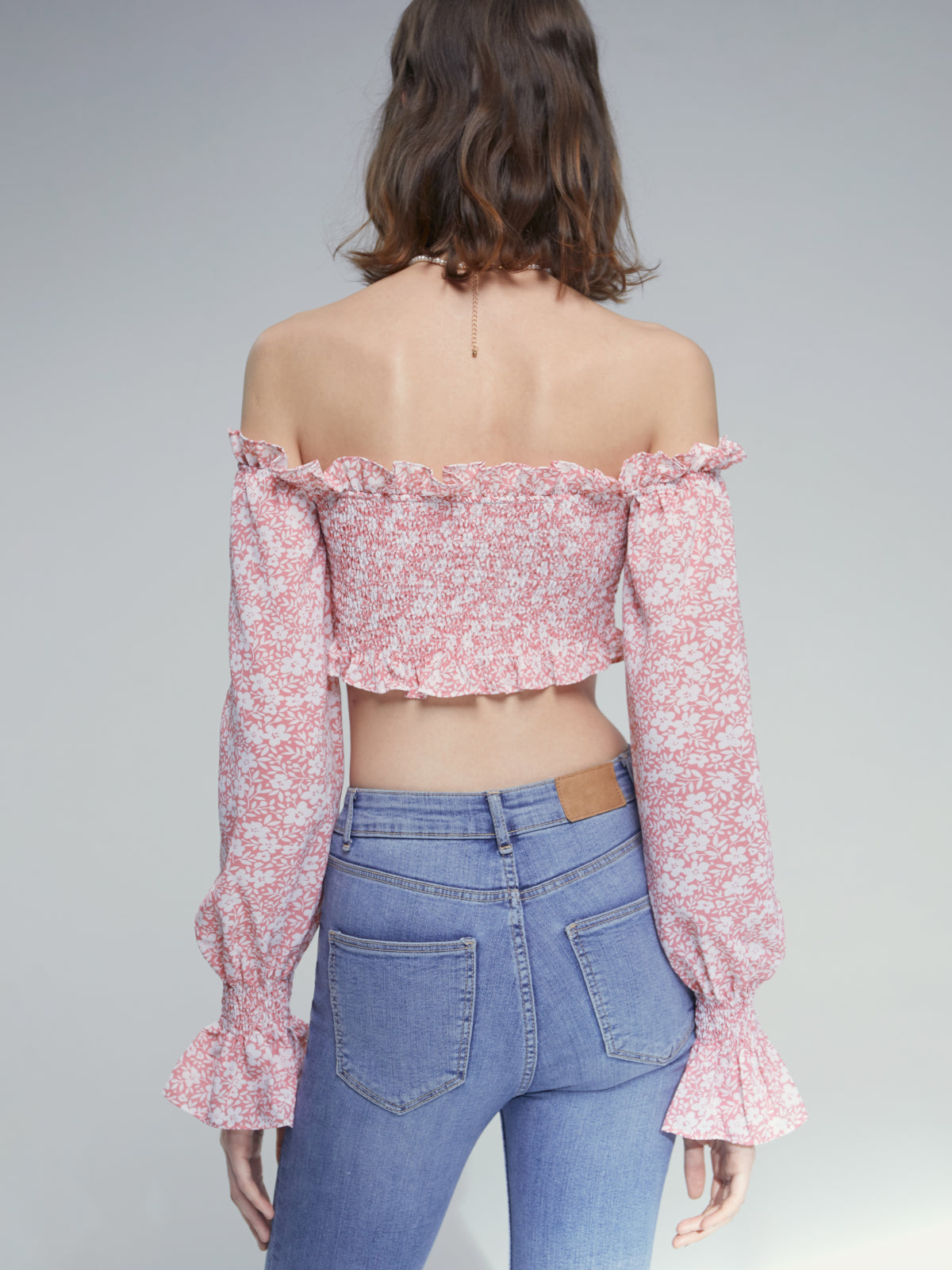 Thecomense - Off The Shoulder Floral Puff Sleeve Ruffle Top