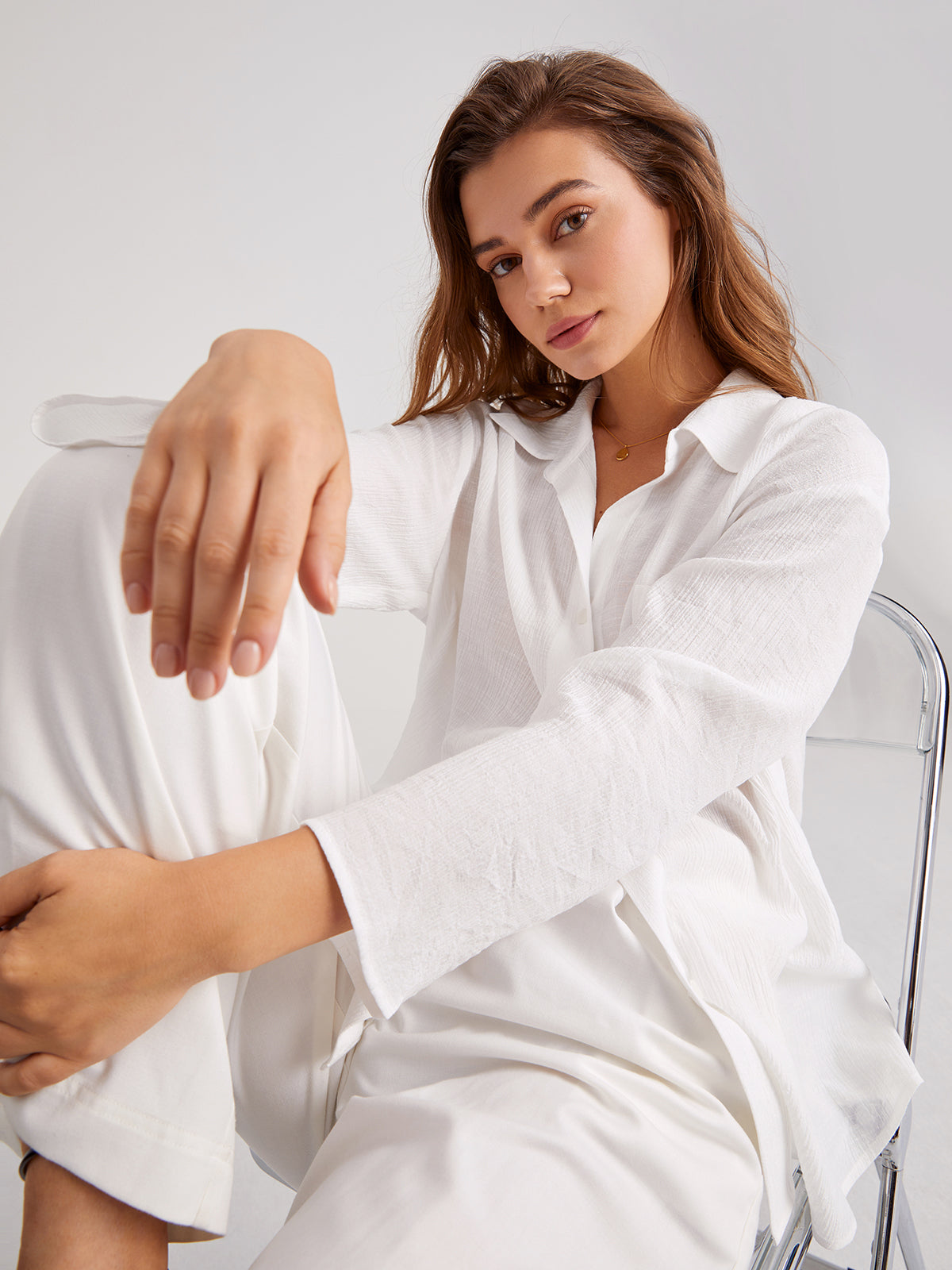 Thecomense - Button Front Pocket Textured Shirt